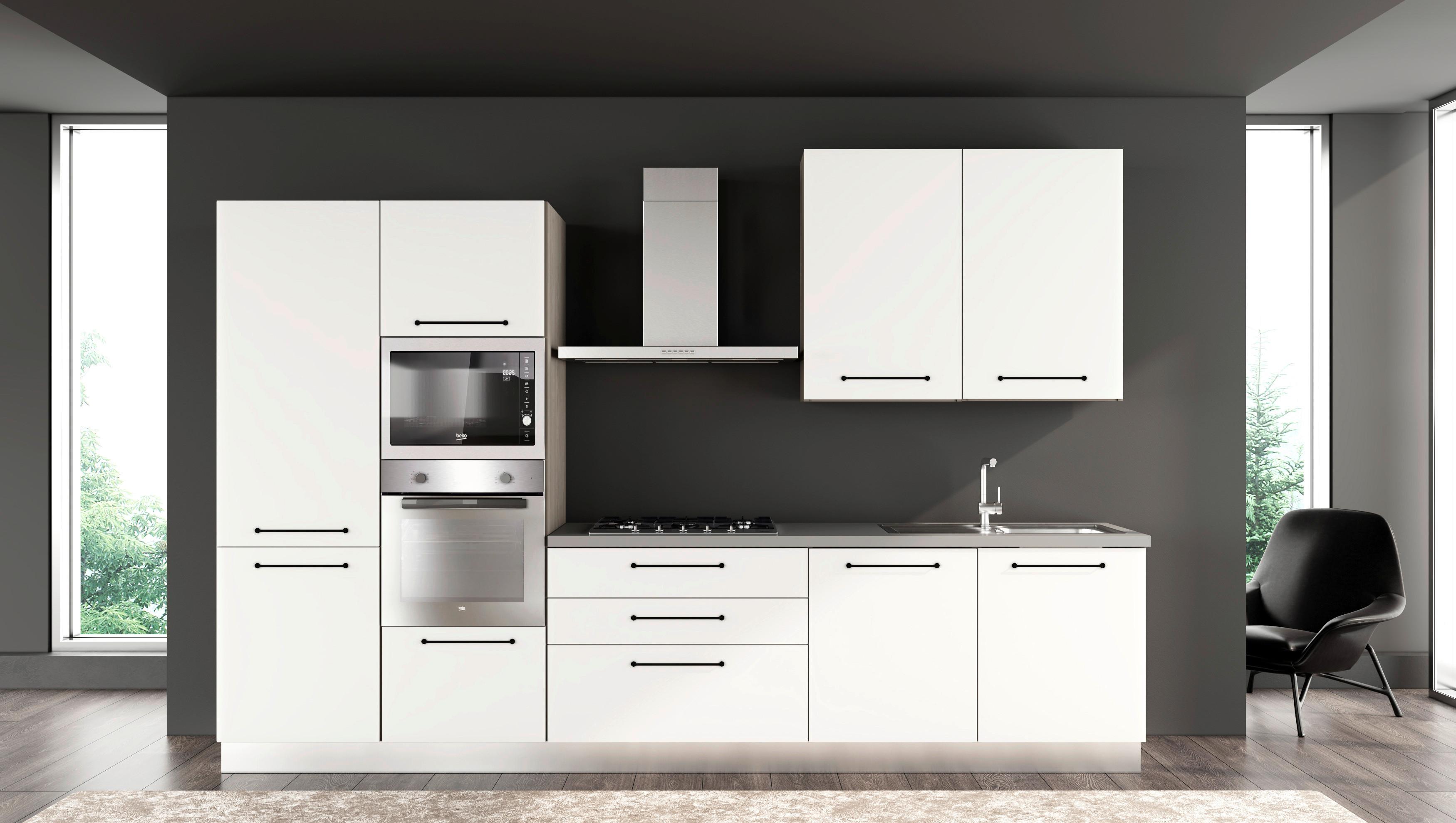 Kuhinjski Blok Line, Z Aparati, 330 Cm - črna/bela, Moderno, kovina/leseni material (330/60/216/240cm) - Mömax