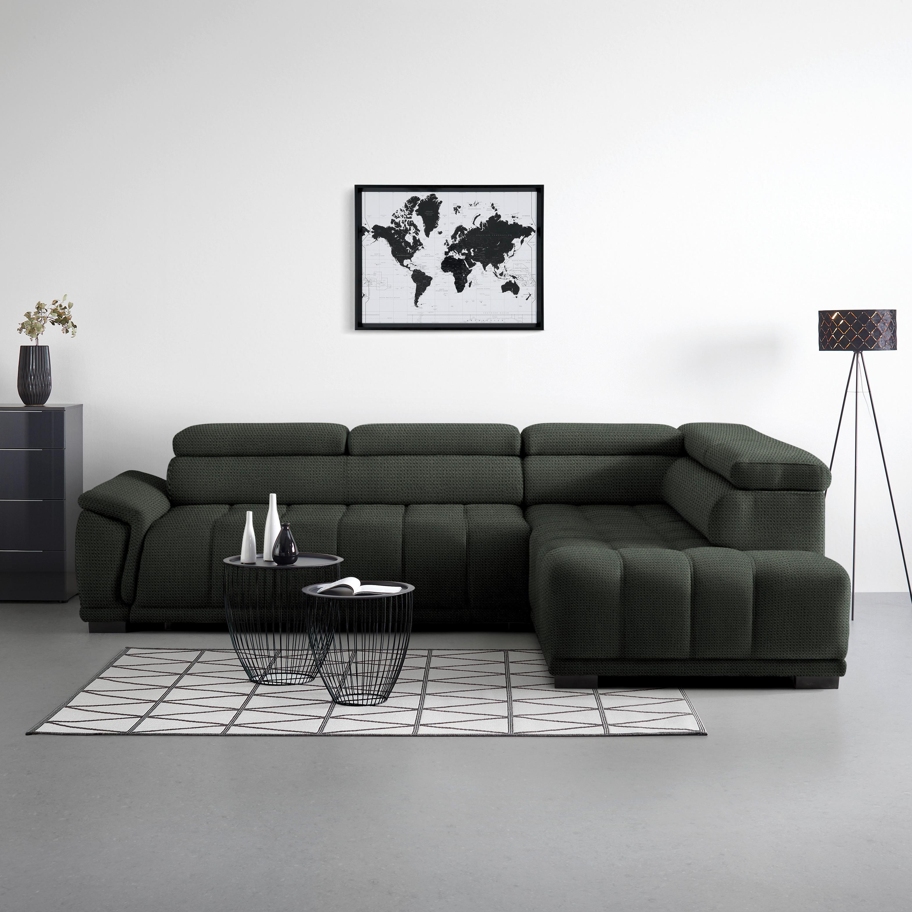 Ecksofa Gremio Rechts Dunkelgrün - Dunkelgrün/Schwarz, MODERN, Kunststoff/Textil (283/206cm) - Premium Living