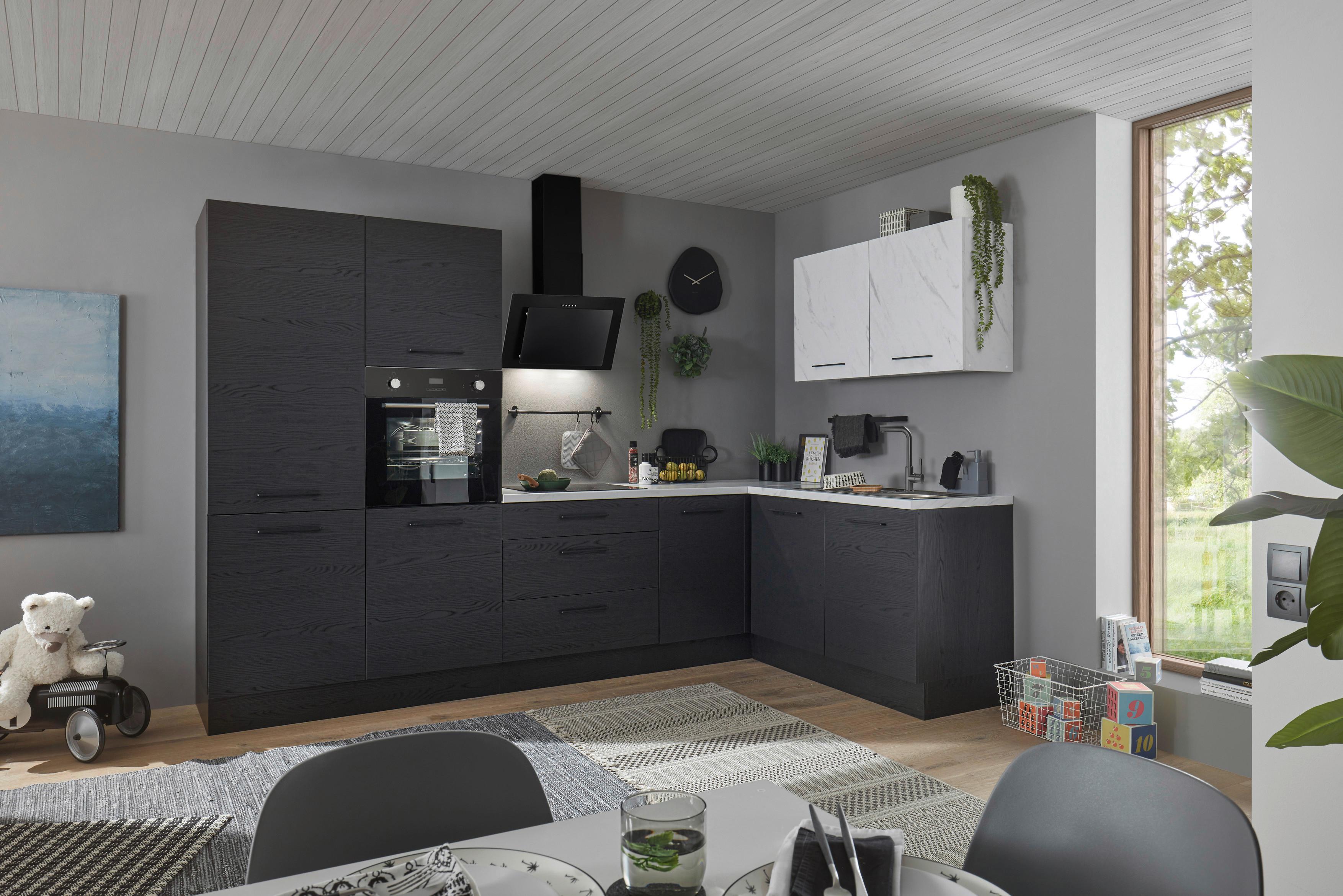 Eckküche New York mit Geräten ca.320x180cm Graphitfarben - Graphitfarben/Schwarz, Design, Holzwerkstoff/Metall (320/180cm) - P & B