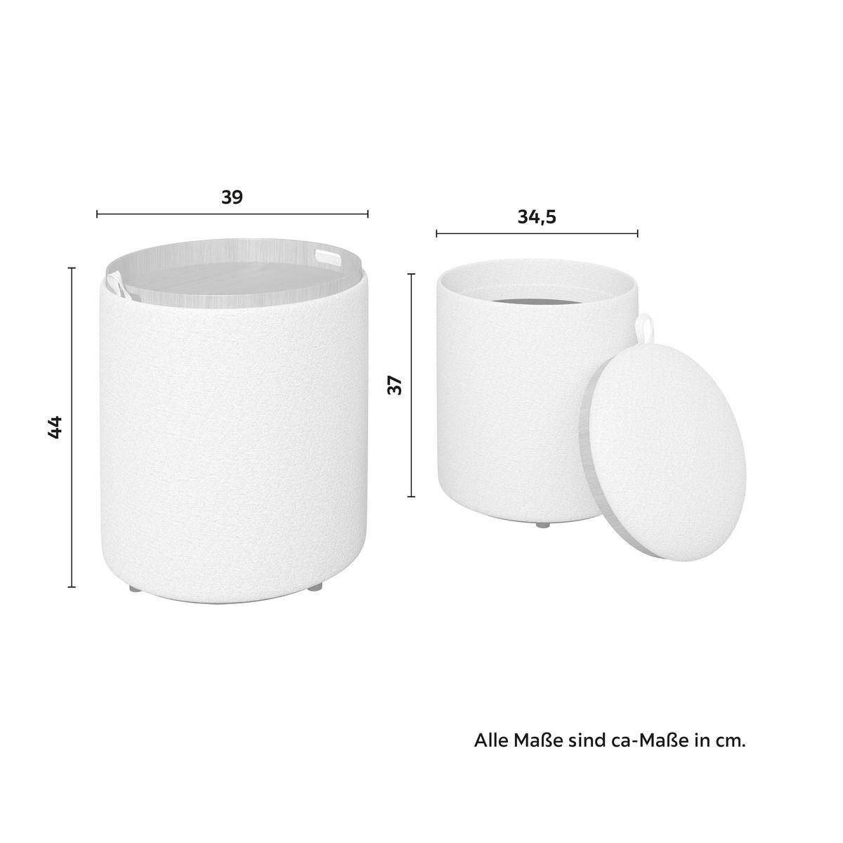 Hocker Set Melanie Bouclé Weiß - Weiß, MODERN, Holzwerkstoff/Textil (44cm) - Bessagi Home