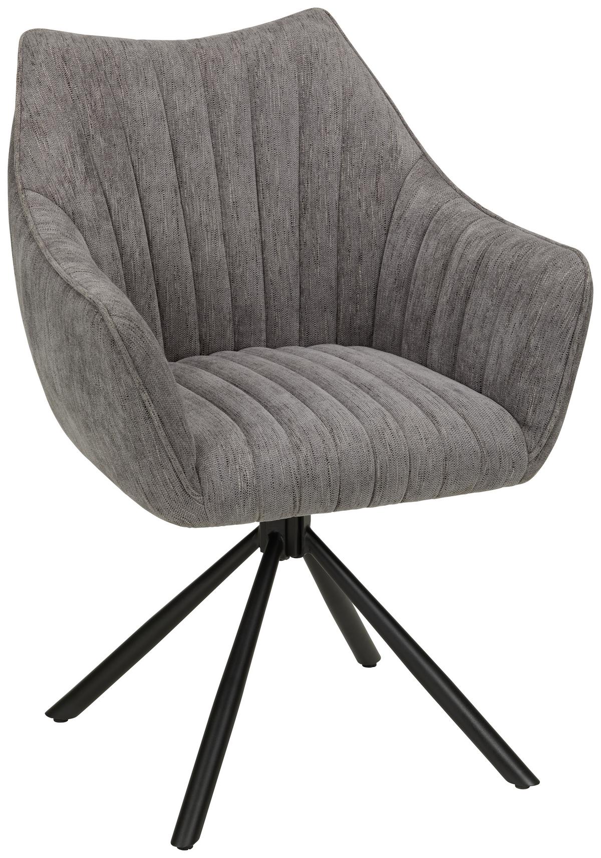 Armlehnstuhl Trient in Grau Chenille - Schwarz/Grau, MODERN, Textil/Metall (62/87/65cm) - Premium Living