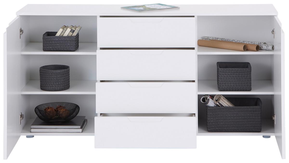 Comodă HILTON - alb/alb lucios intens, Modern, material pe bază de lemn (160/81,4/40cm) - Modern Living