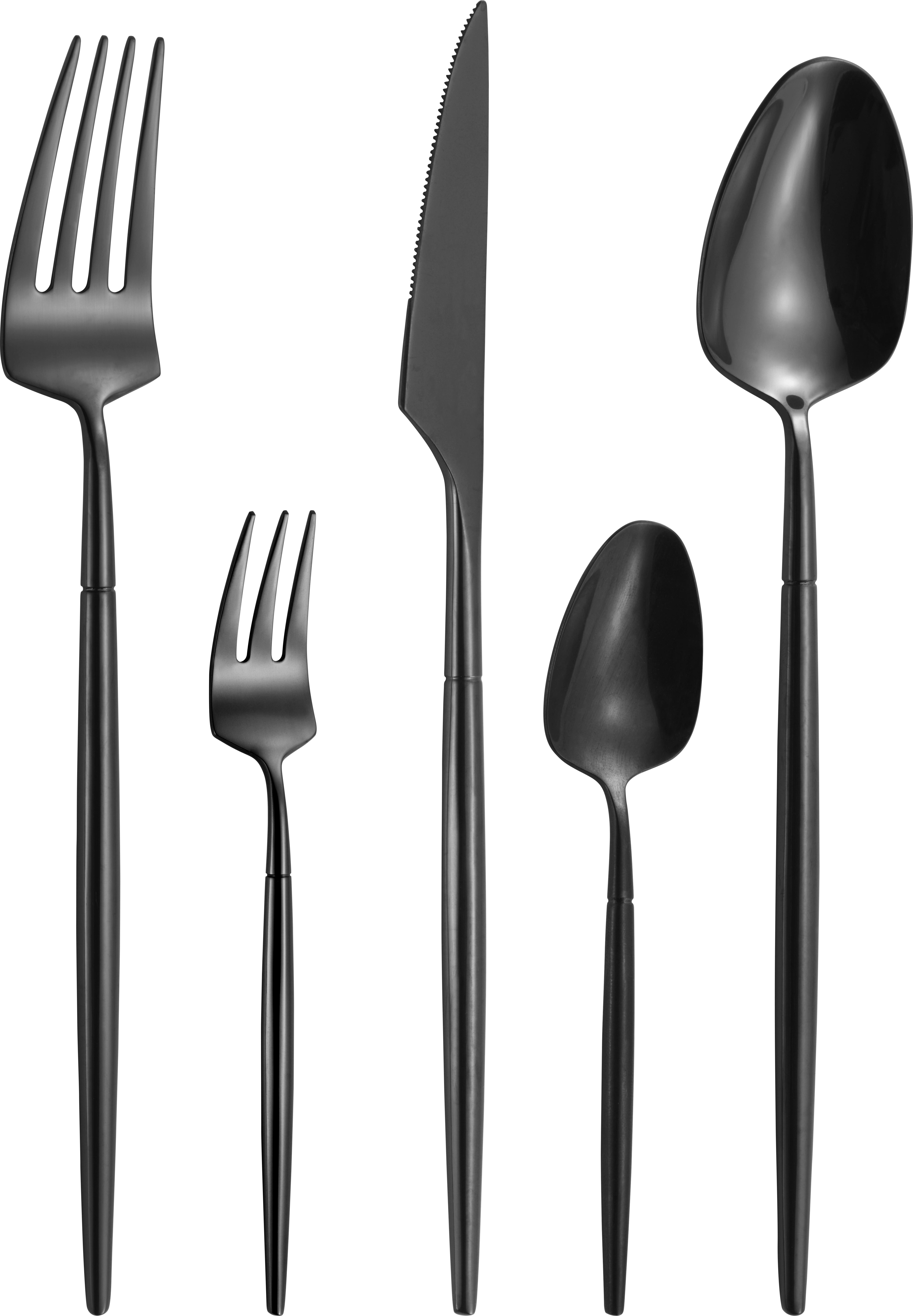 Besteckset Elegance Schwarz, 20-teilig - Schwarz, KONVENTIONELL, Metall - Premium Living