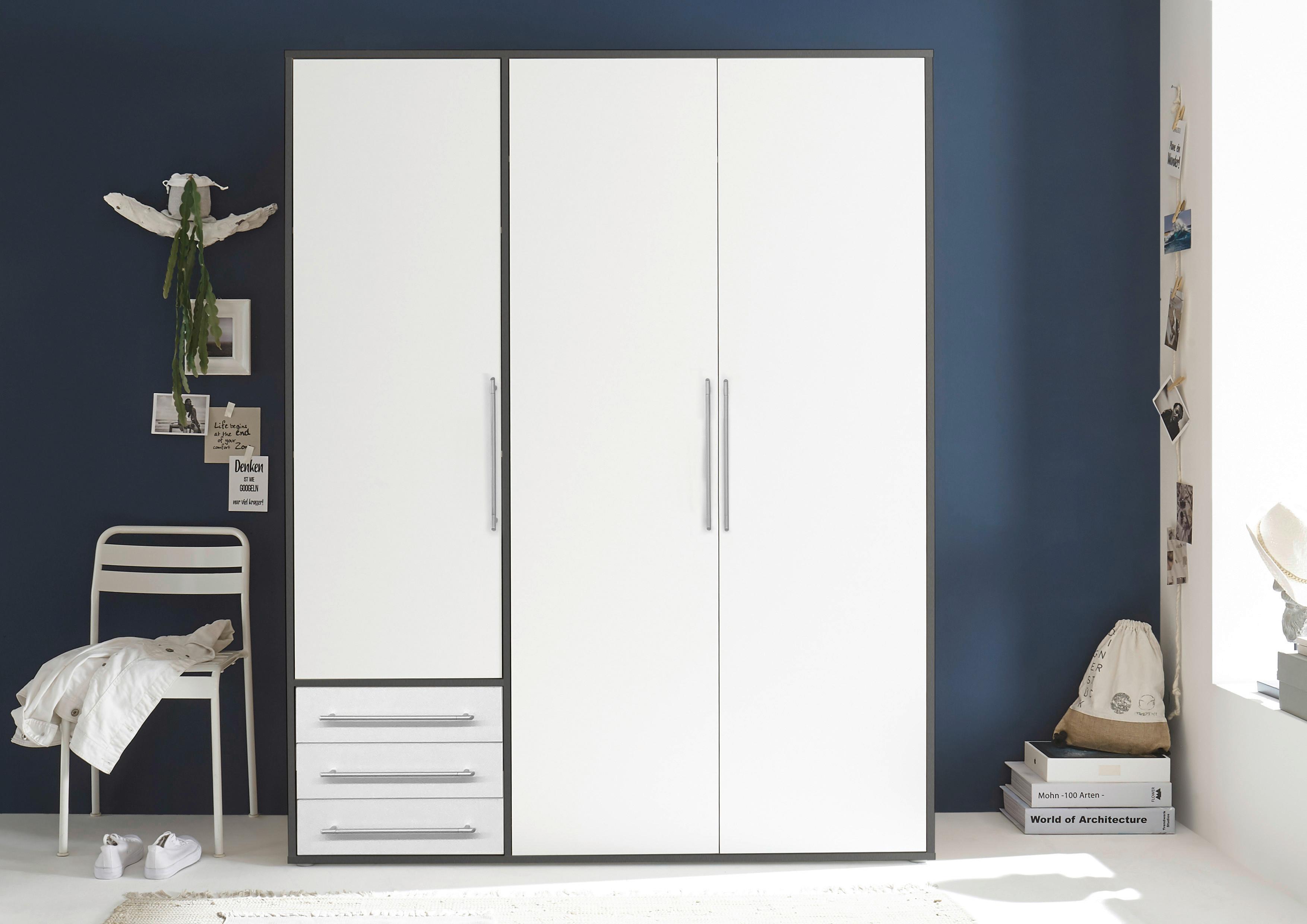 Omara S Klasičnimi Vrati Lyss, Bela, Grafit, 155 Cm - srebrne barve/bela, Moderno, umetna masa/leseni material (155/194/58cm) - Modern Living