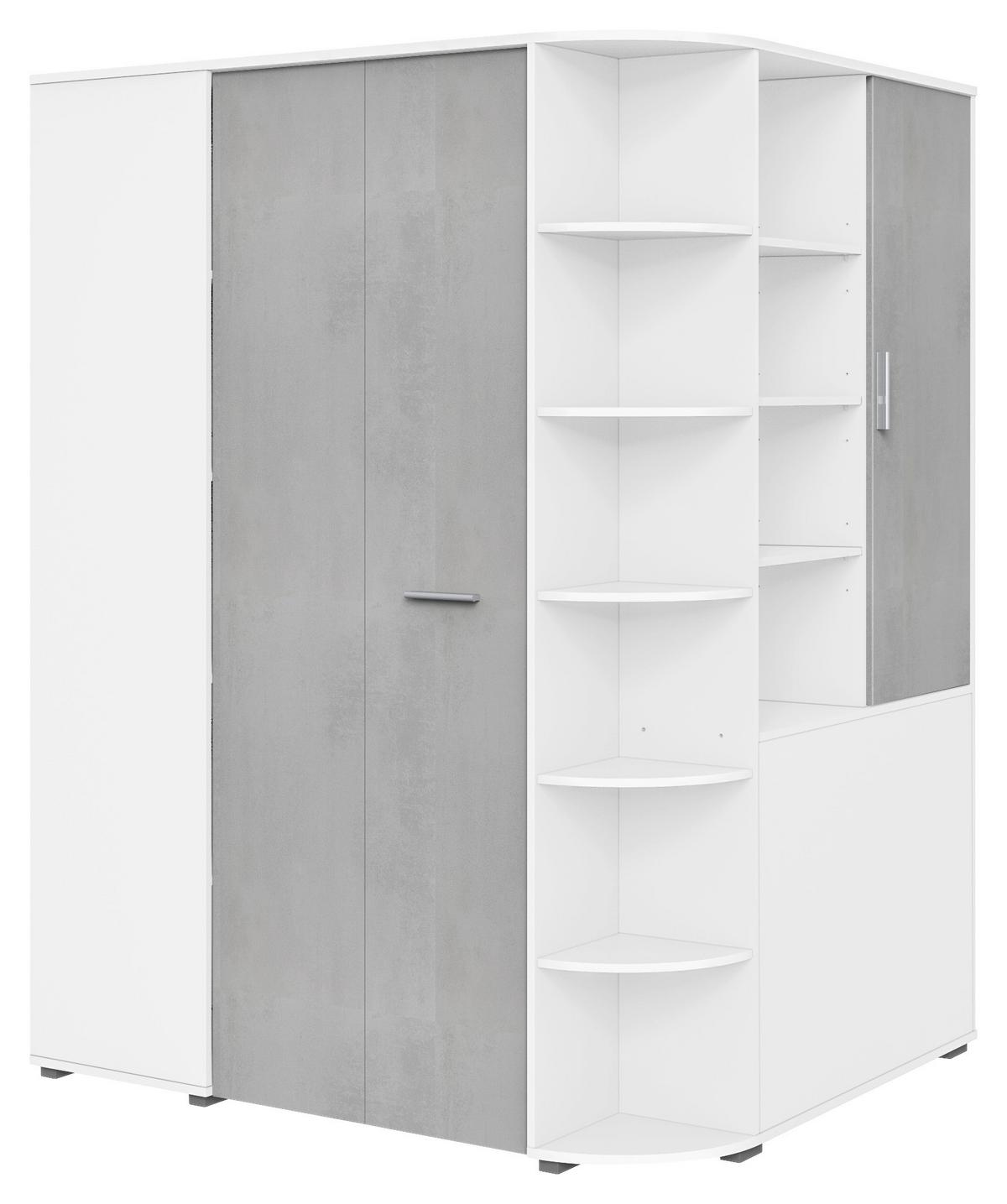 Eckschrank Young Grau/Weiß - Graphitfarben/Alufarben, KONVENTIONELL, Holzwerkstoff/Kunststoff (124/198/148cm) - Mömax