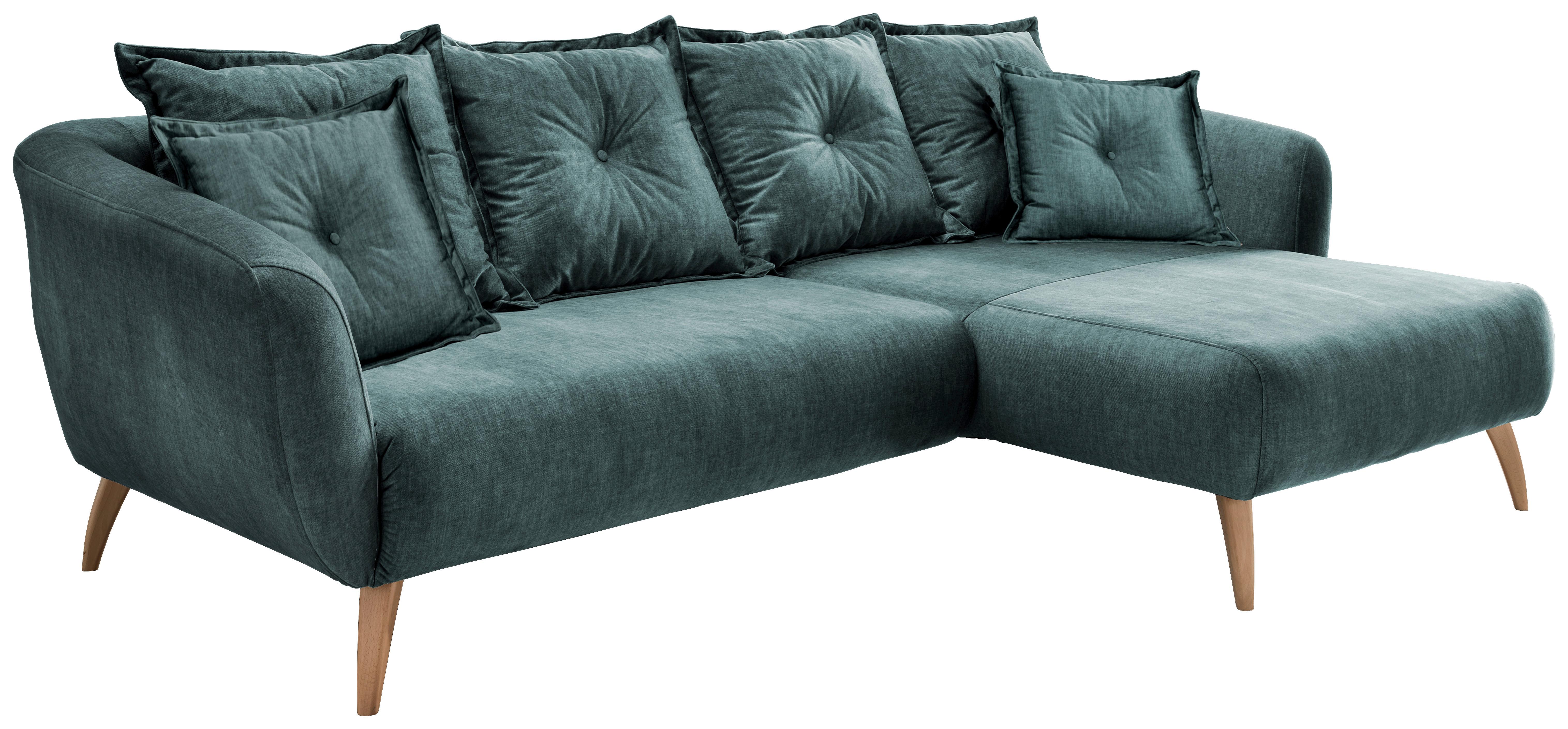 Wohnlandschaft Baggio Blau Velours - Blau/Buchefarben, MODERN, Holz/Textil (277/162cm) - Livetastic