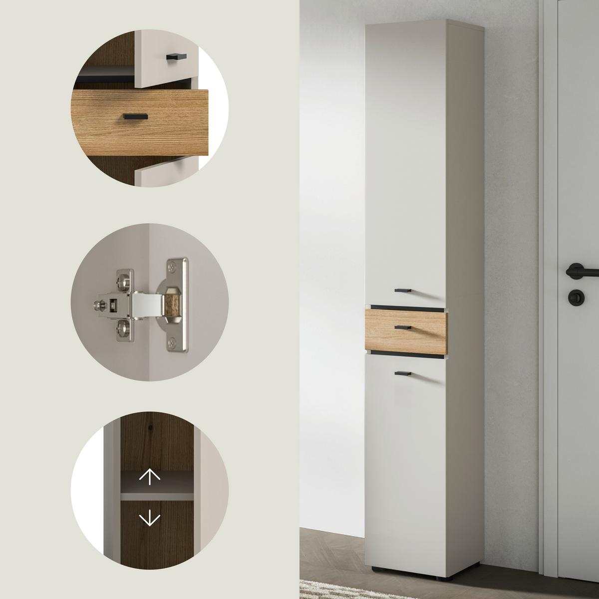 Hochschrank Aqua Eichefarben/Kaschmir - Kaschmir/Eichefarben, Trend, Holzwerkstoff/Kunststoff (32/191/30cm) - MID.YOU