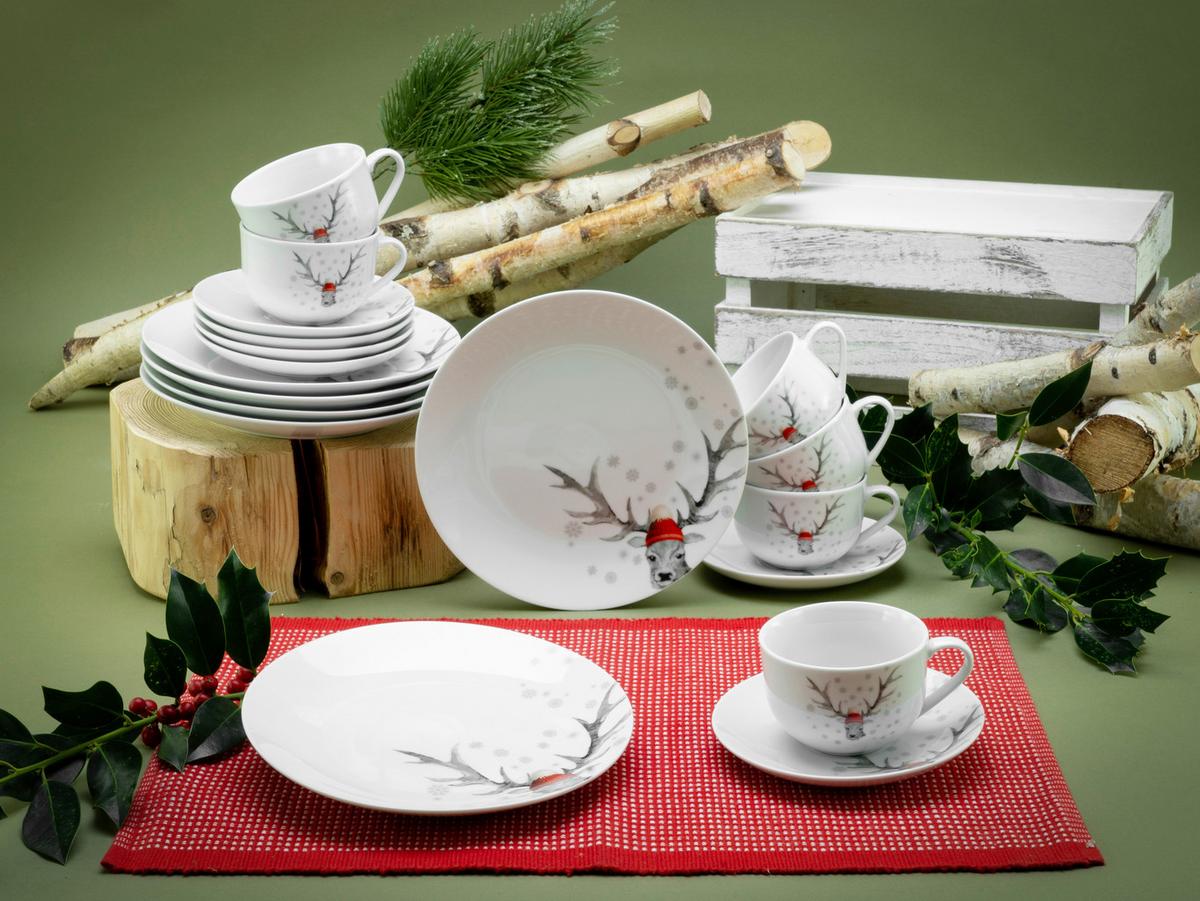 Kombinirani Servis Christmas Reindeer, 18-Delni - večbarvno, Basics, keramika