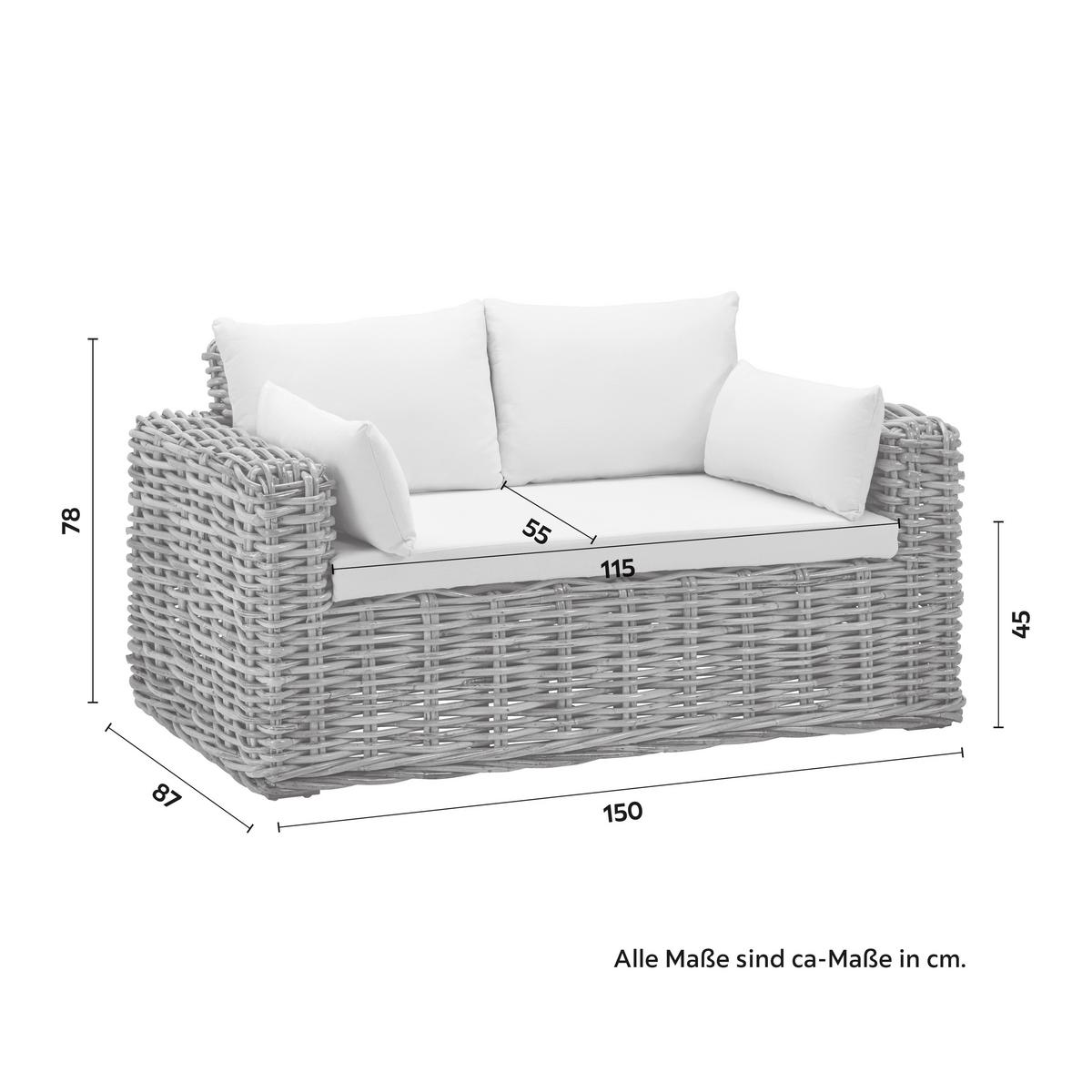 Dvosed Leano, Iz Ratana - bela/naravne barve, Moderno, tekstil/naravni materiali (150/78/87cm) - Bessagi Garden