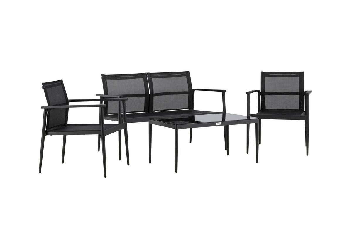 GARTENGARNITUR BREAK - Schwarz, KONVENTIONELL, Glas/Textil - Gardenson