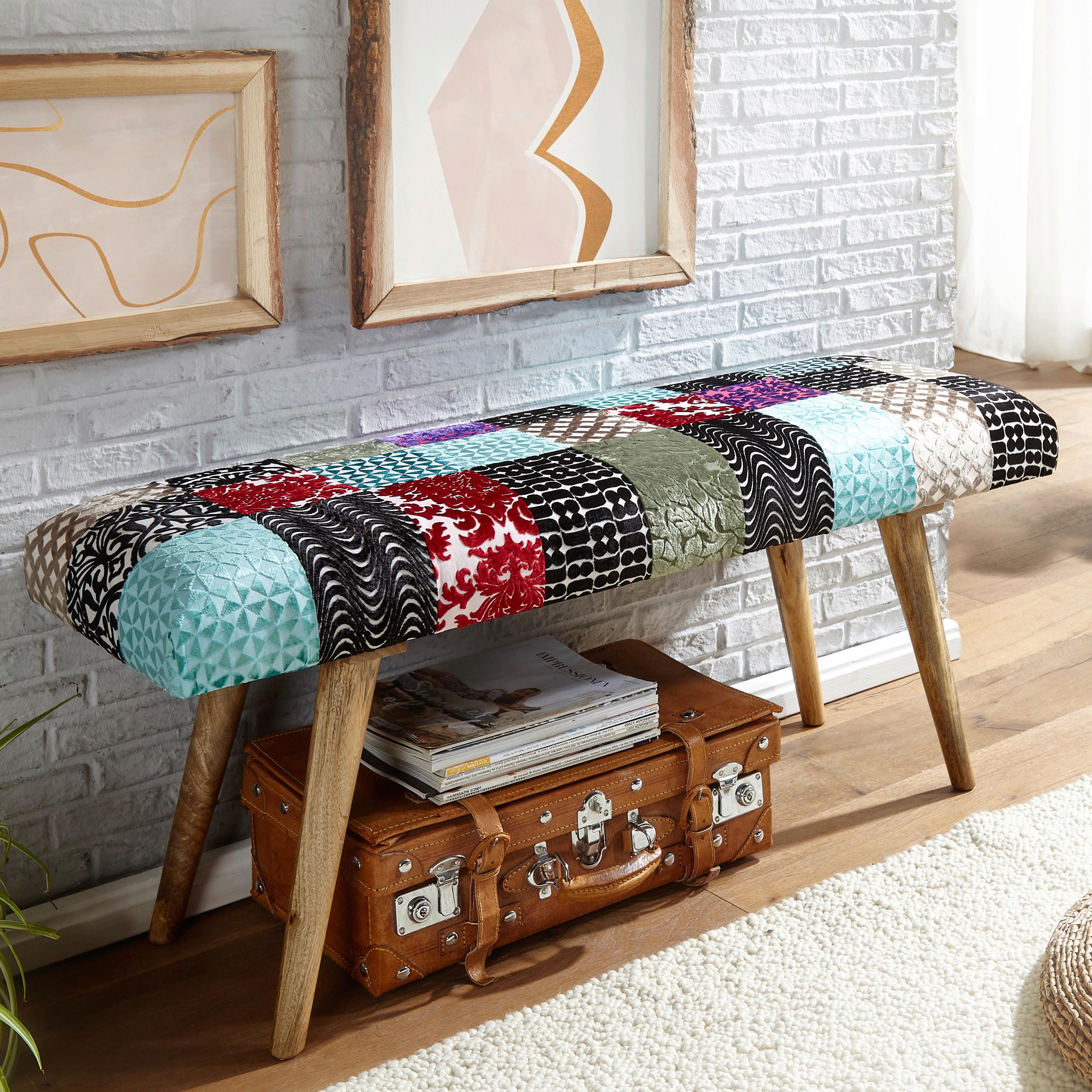 Klop Brez Naslona Wl6.477 - večbarvno/rjava, Moderno, tekstil/les (117/51/38cm) - MID.YOU