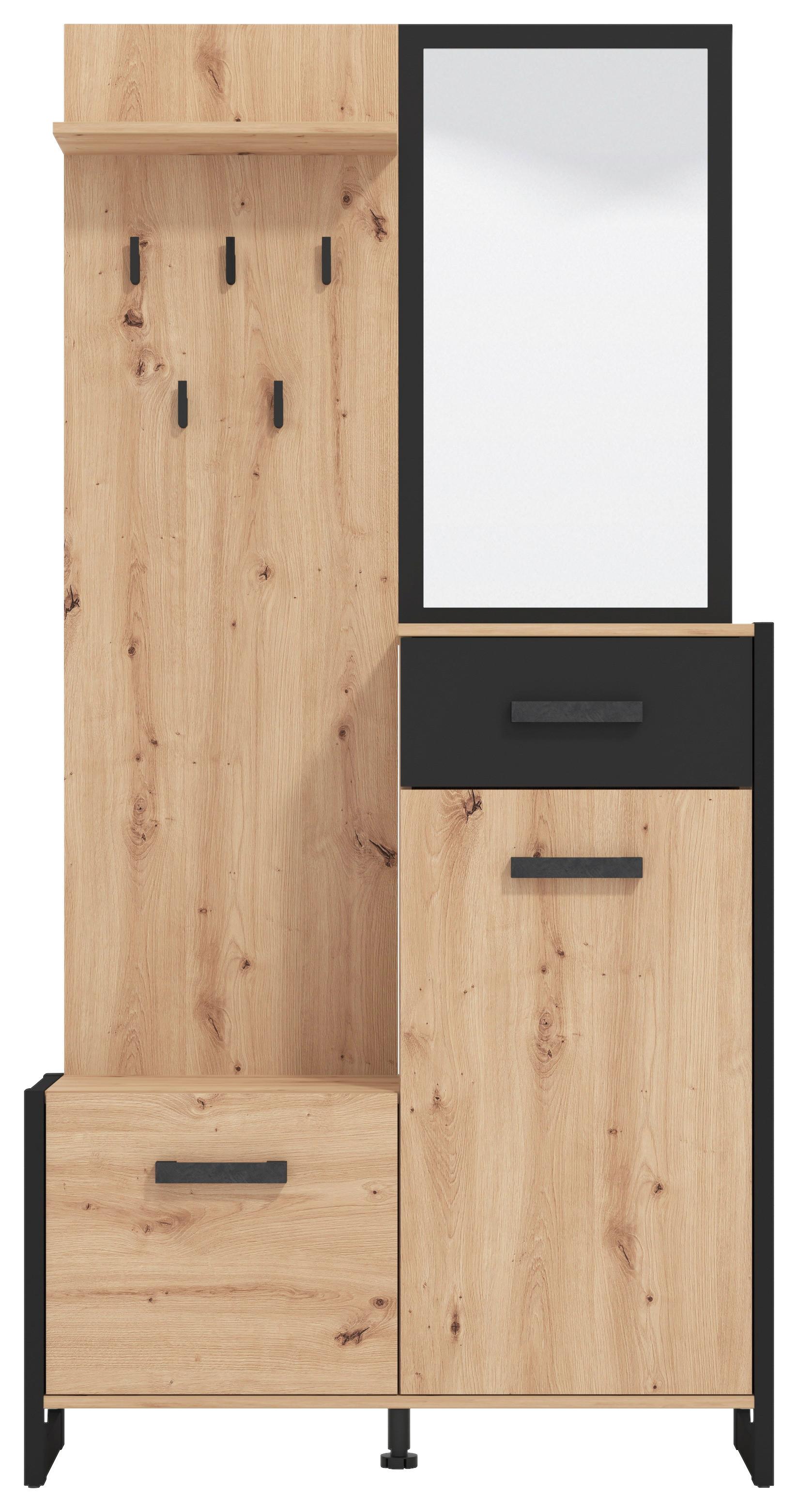 Előszobafal Oleron - fekete/Artisan tölgy, Modern, faalapú anyag (89,7/190,5/33,2cm)