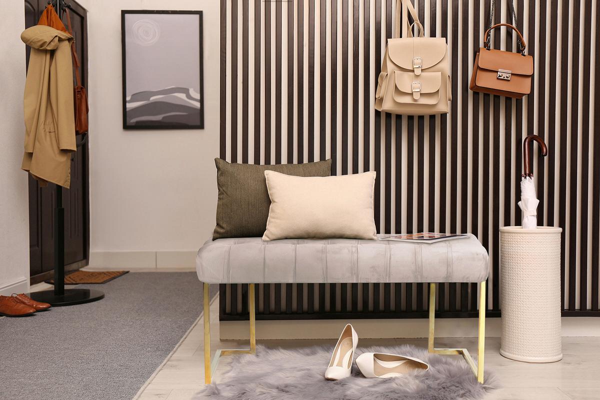 Hockerbank Parity Taupe Samt - Taupe/Goldfarben, Design, Kunststoff/Metall (47/48/100cm) - Kayoom