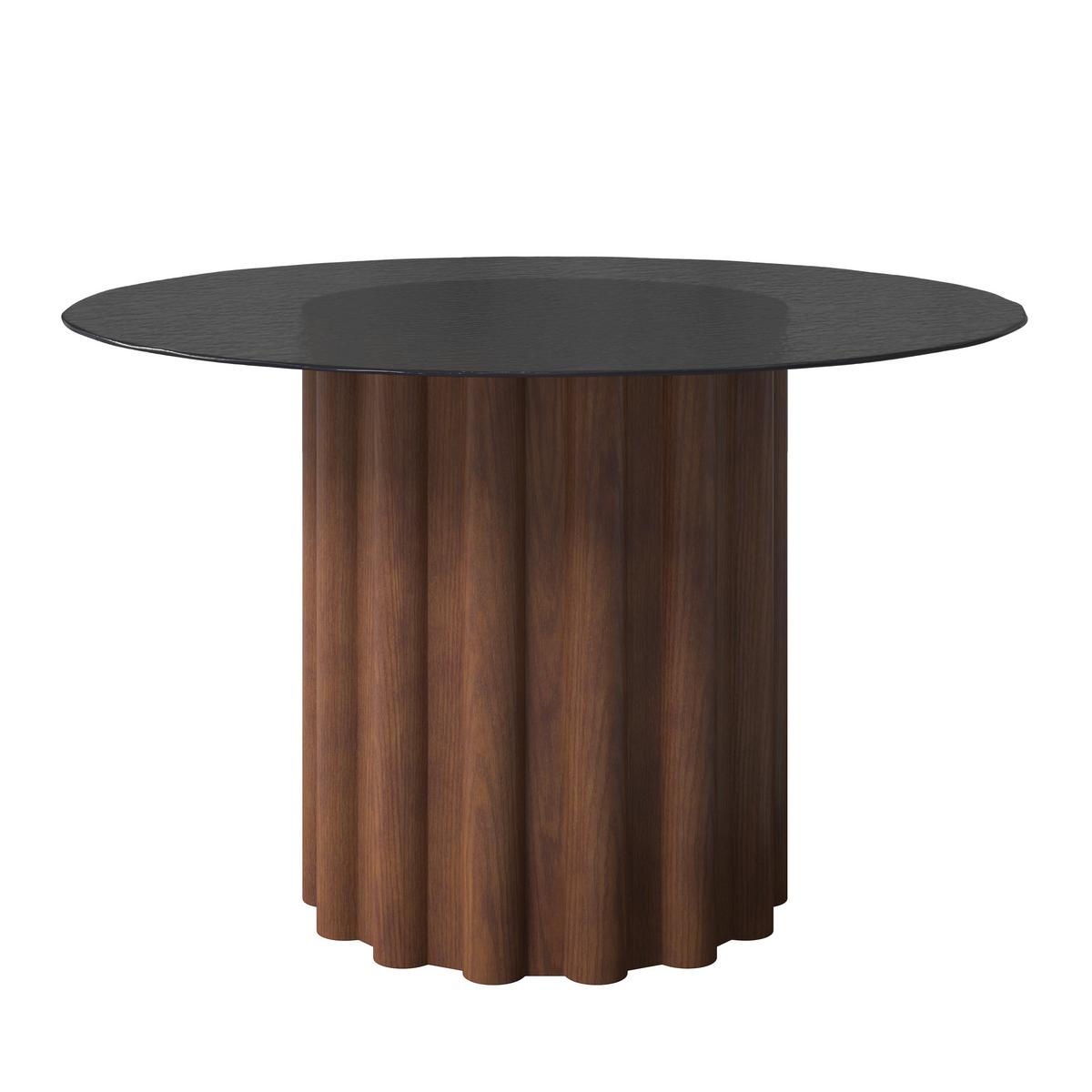 Jedilna Miza Zelia, Rjava, Ø 120cm - barva oreha/rjava, Moderno, steklo/leseni material (120/75/120cm) - Bessagi Home