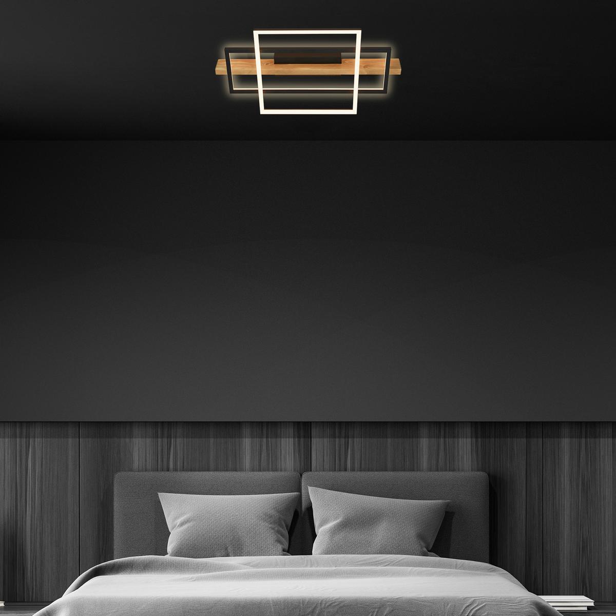 LAMPA SUFITOWA LED 3839014 CADRE 32 W - kolor dębowy/czarny, Natur, metal/drewno (55/30/8cm) - Briloner