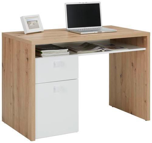 Schreibtisch in Weiß/Eichefarben - Eichefarben/Weiß, MODERN, Holzwerkstoff/Kunststoff (110/76,5/60cm) - Mömax