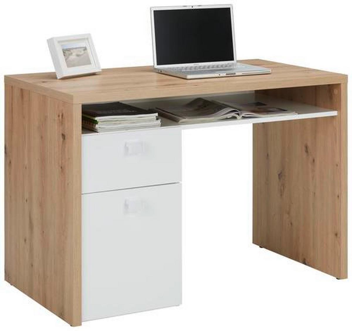 Masă de scris LAGO - alb/culoare lemn stejar, Modern, material pe bază de lemn (110/76,5/60cm) - Mömax