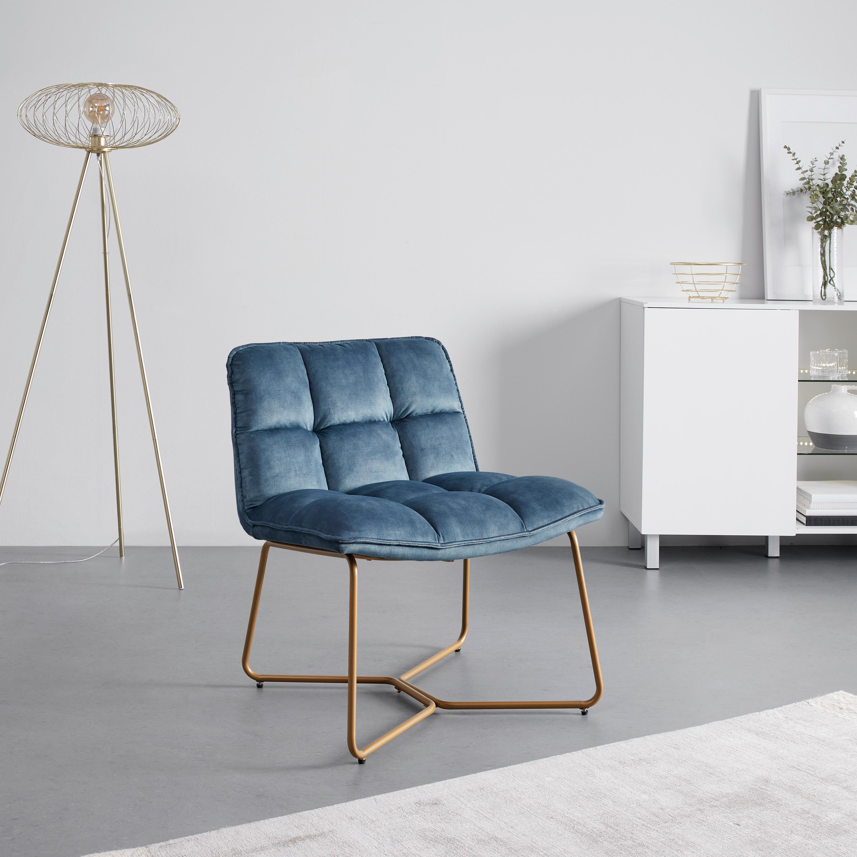 Sessel Rina Blau Samt Gepolstert - Blau/Goldfarben, MODERN, Holz/Textil (67/76,5/69,5cm) - Bessagi Home