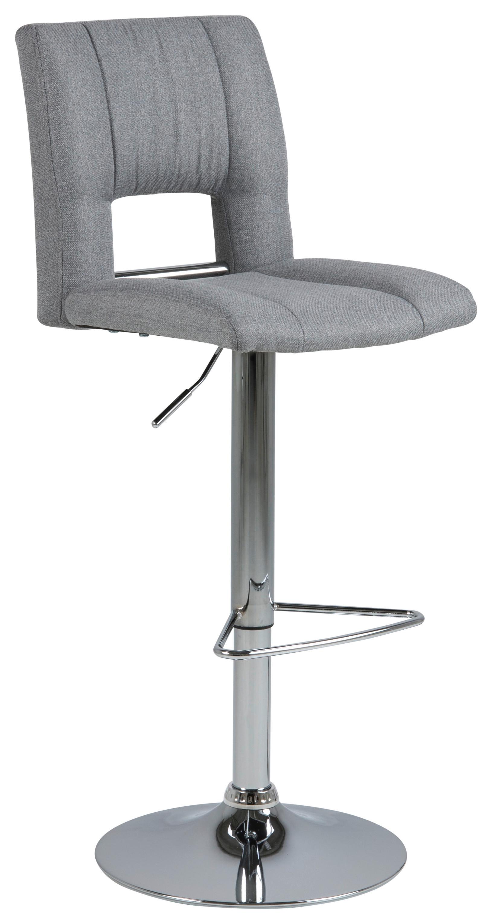 STOŁEK BAROWY SYLVIA - jasnoszary/kolor chromowy, Design, metal/tkanina (41,5/94-115/52cm) - Carryhome