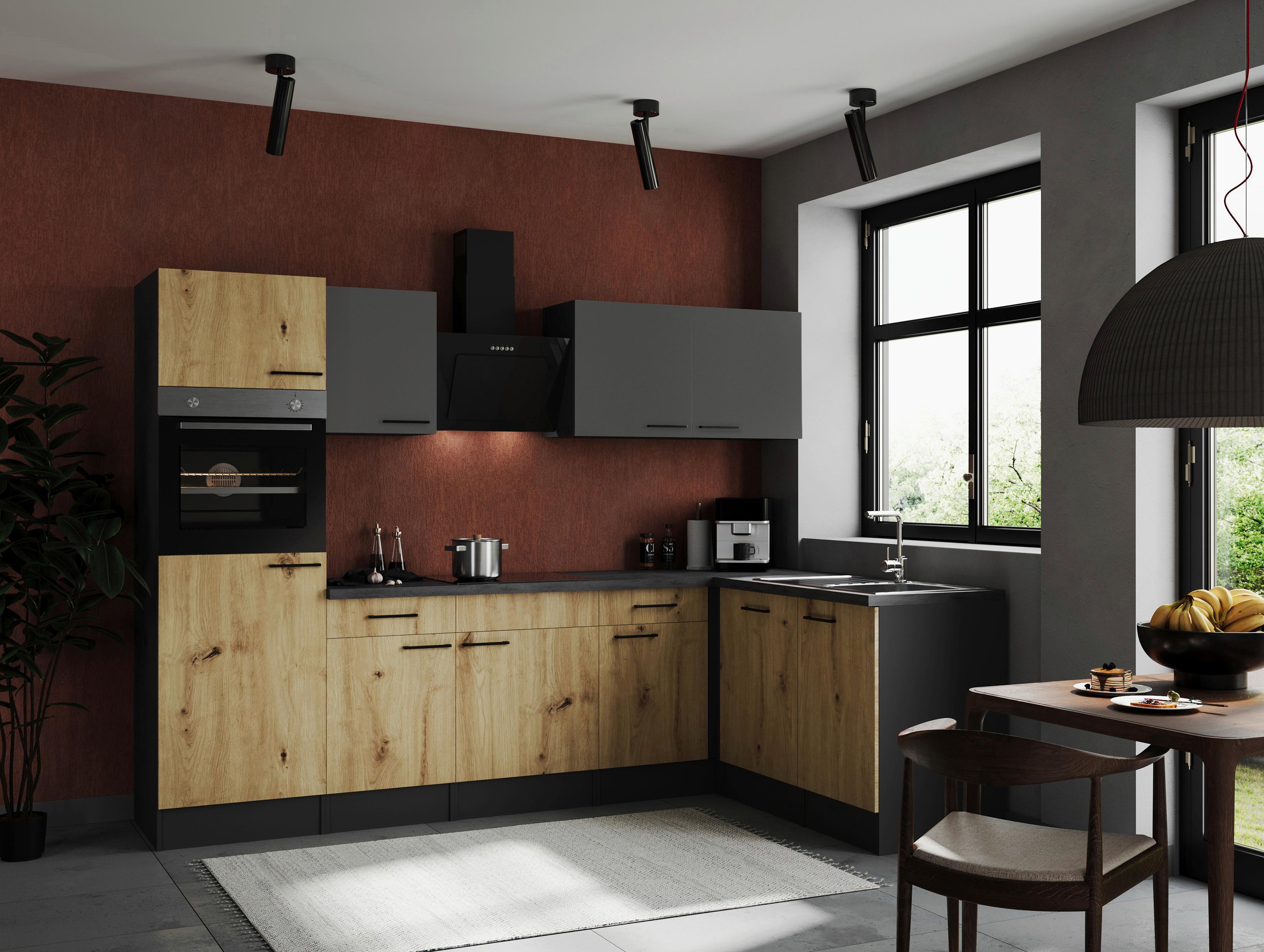 Kotna Kuhinja Z Aparati Oliver, 280x172cm - siva/črna, Design, kovina/leseni material (280/172cm) - Respekta