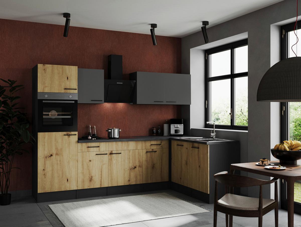 Kotna Kuhinja Z Aparati Oliver, 280x172cm - siva/črna, Design, kovina/leseni material (280/172cm) - Respekta