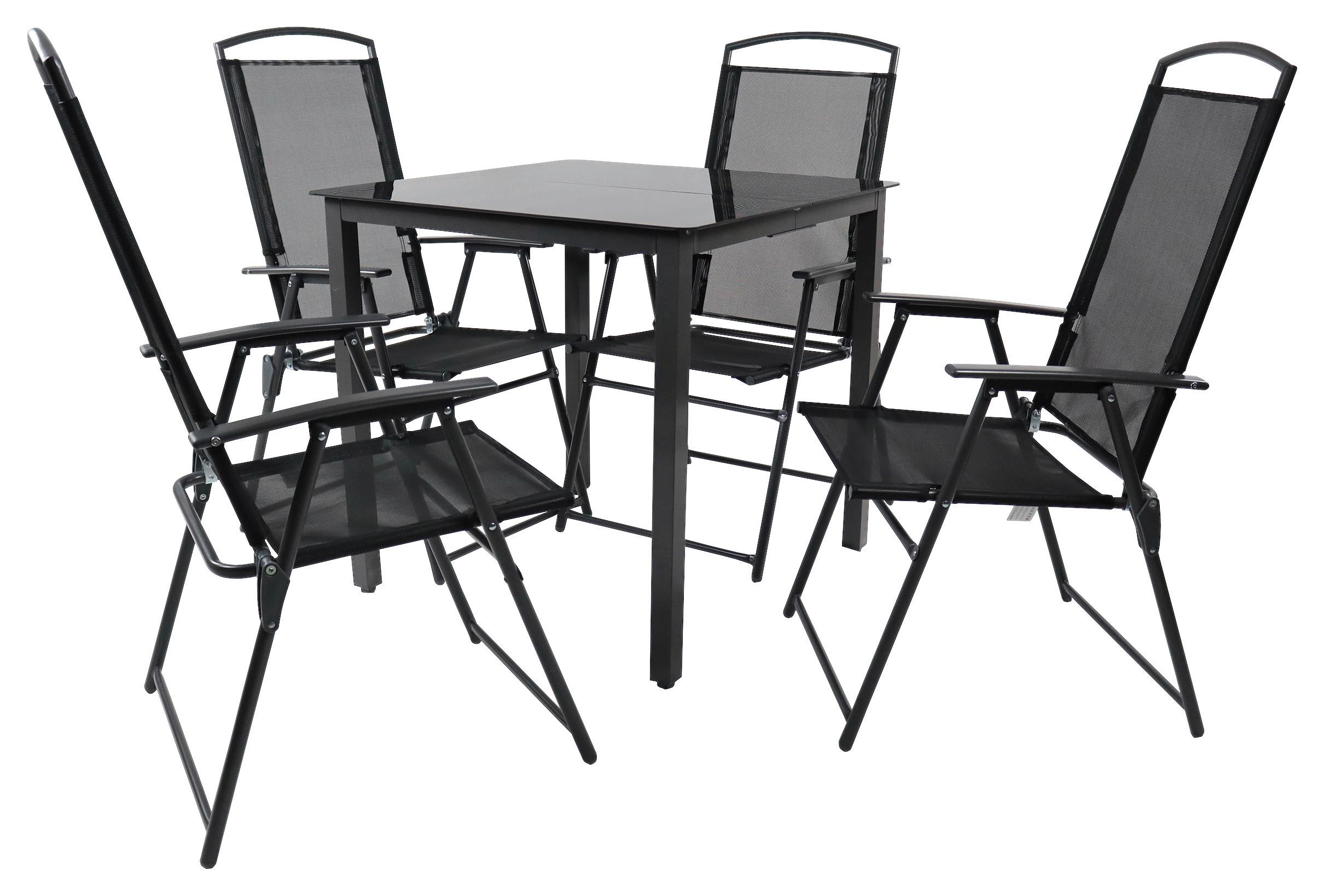 Gartentischgruppe Schwarz 5-teilig - Anthrazit/Schwarz, Basics, Glas/Textil (80/80/76cm) - Gardenson