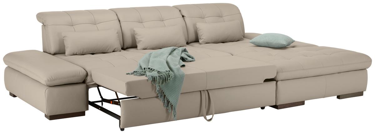 Wohnlandschaft Sanfino Leder Hellgrau - Chromfarben/Hellgrau, KONVENTIONELL, Leder/Metall (305/79-96/199cm) - Premium Living