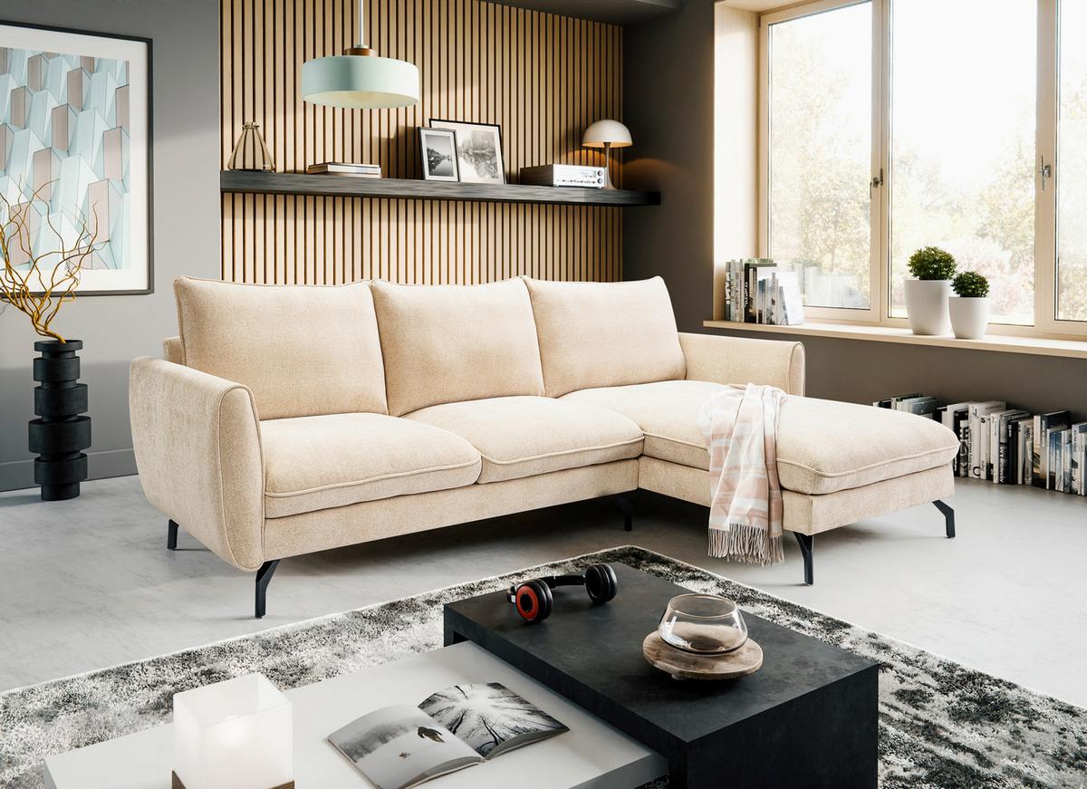 Ecksofa Toronto Beige - Beige/Schwarz, Basics, Holz/Textil (259/165cm) - MID.YOU