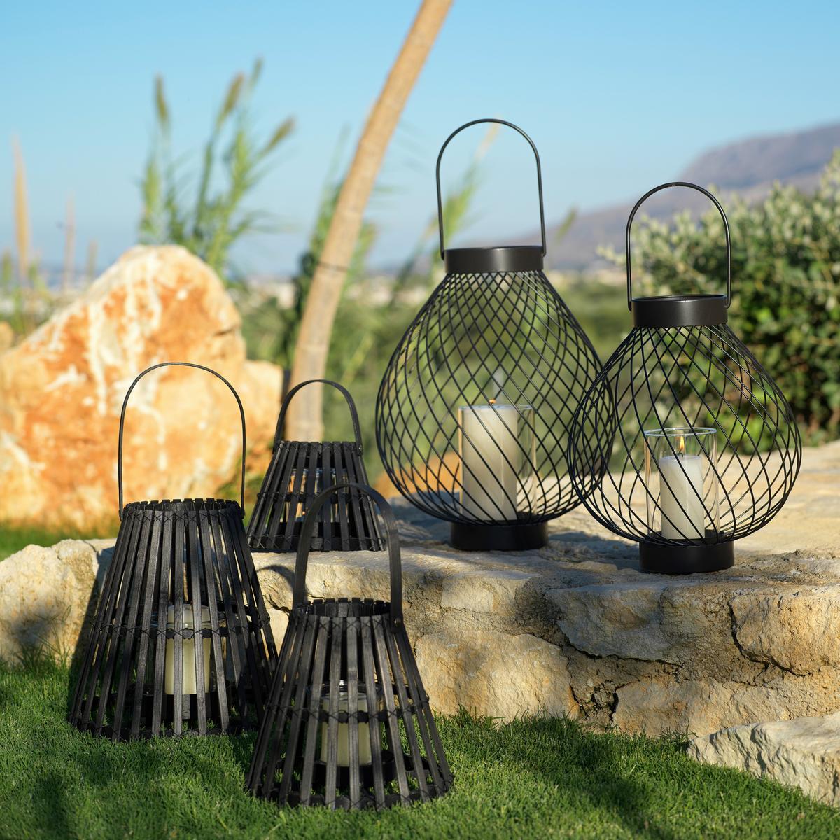 Laterne Bambus Ø ca. 26cm - Schwarz, Basics, Glas/Naturmaterialien (26/26cm)