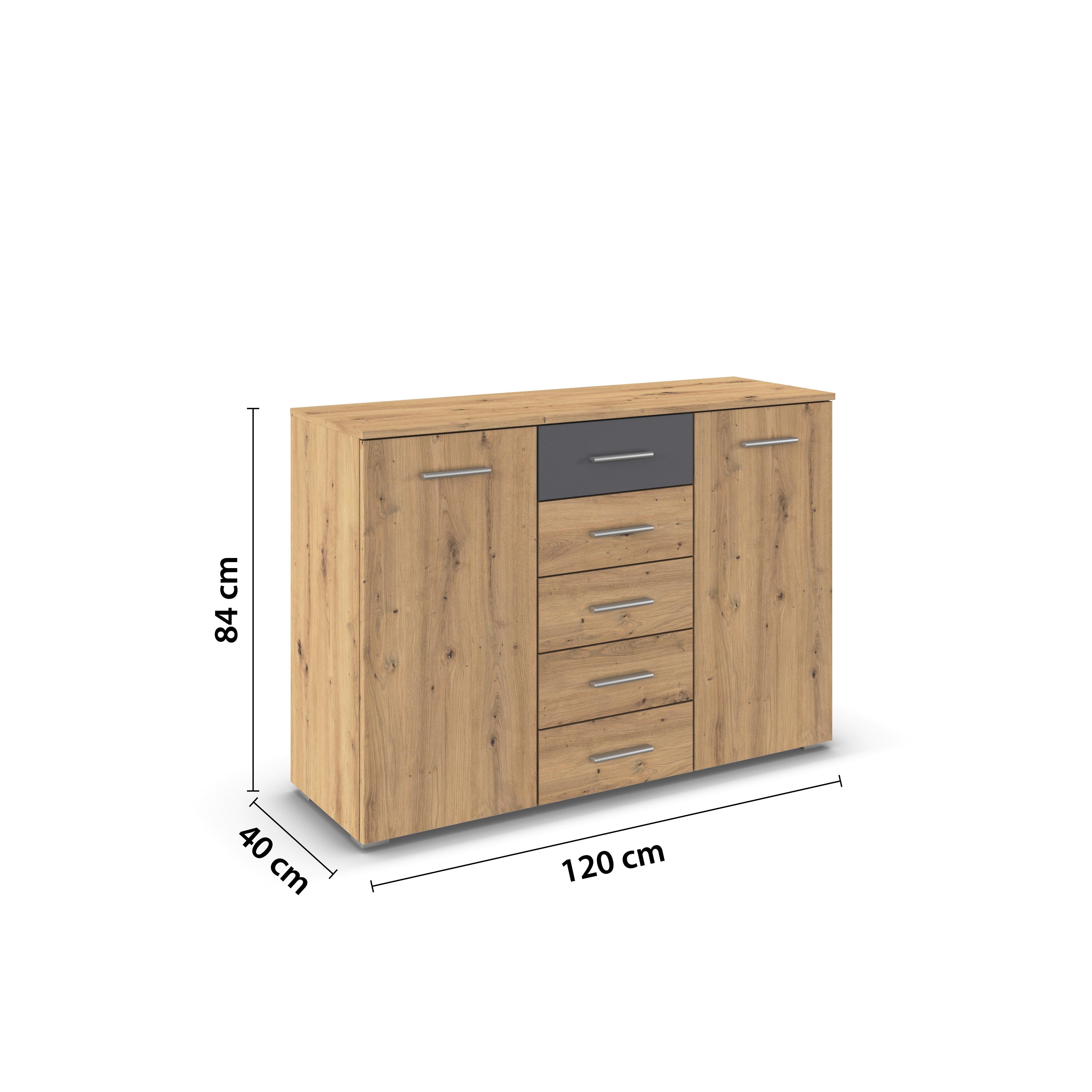 Komoda Foster - siva/hrast Artisan, Konvencionalno, drvni materijal/plastika (120/84/40cm) - Modern Living