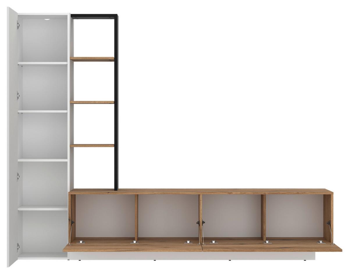 Ansamblu mobilier camera de zi TEVISA - alb/culoare lemn stejar, Modern, material pe bază de lemn (230/180/41,6cm) - Modern Living