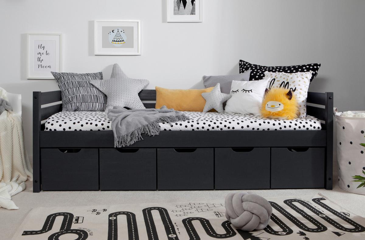 Stauraumbett Naomi mit 5 Schubkästen ca. 90x200 cm Grau - Grau, MODERN, Holz (90/200cm) - MID.YOU