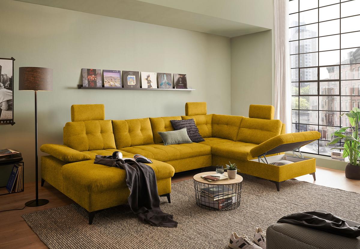 Wohnlandschaft Durban U ca. 170x324x218 cm Gelb - Gelb/Schwarz, KONVENTIONELL, Kunststoff/Textil (170/324/218cm) - MID.YOU