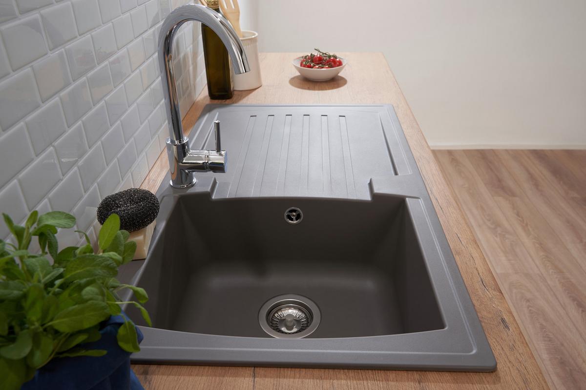 Spüle Boston Grau Kunststein B: ca. 86 cm - Grau, Trend, Glas/Kunststoff (86/20/50cm) - Respekta