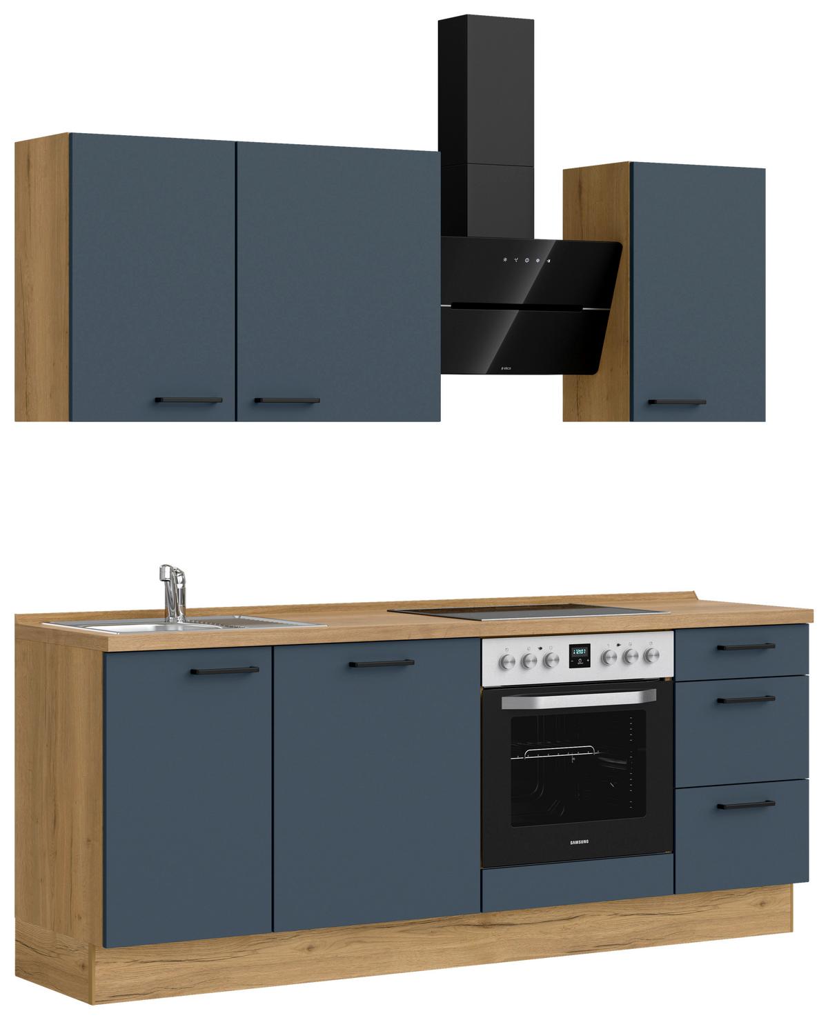 Küchenblock Easytouch High m. Geräten Dunkelblau - Eichefarben/Schwarz, MODERN, Holzwerkstoff/Metall (210cm) - Nobilia