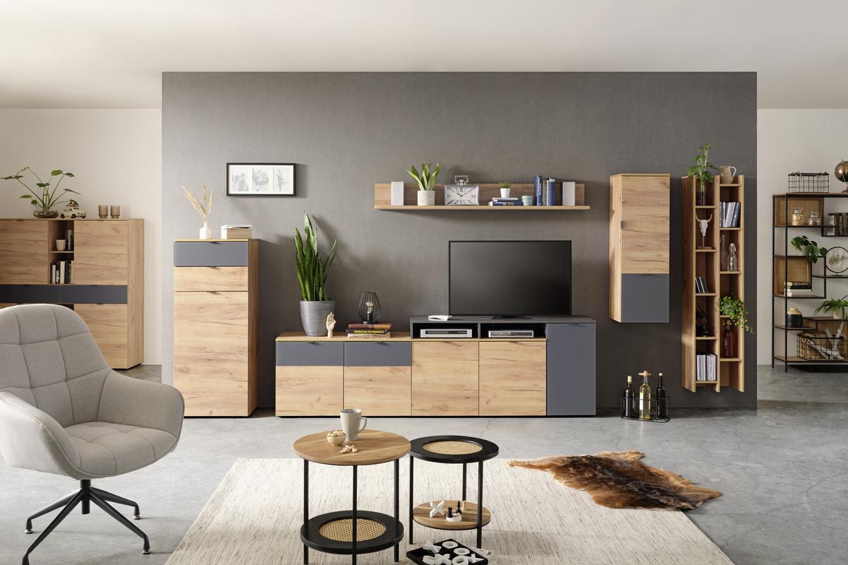 TV-Aufsatz in Graphitfarben - Graphitfarben, Modern, Holzwerkstoff (133/70/41cm) - Premium Living
