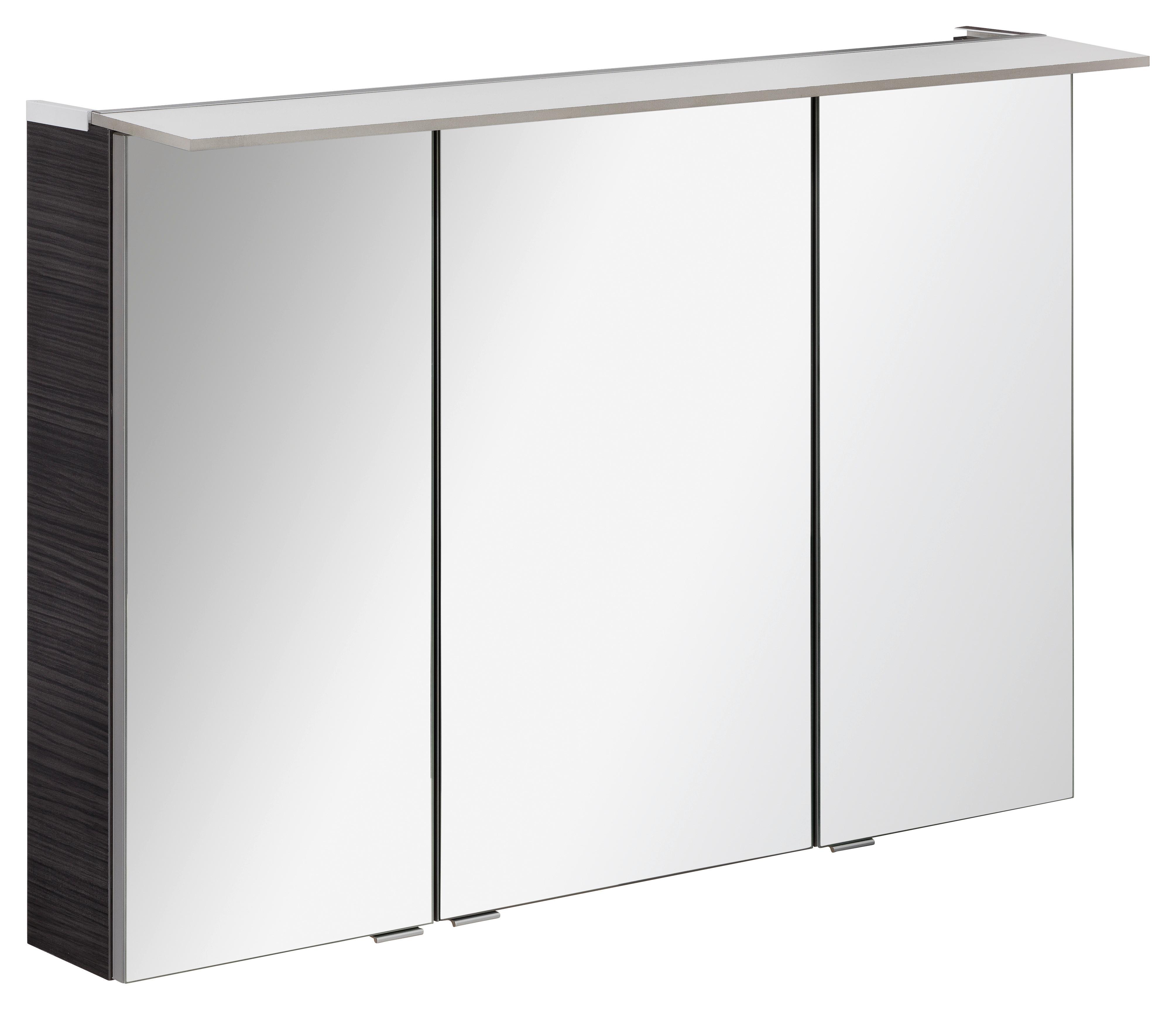 Spiegelschrank B.Perfekt mit LED 3-türig Dunkelbraun - Silberfarben, MODERN, Glas/Holzwerkstoff (100/69,5/23,5cm) - MID.YOU