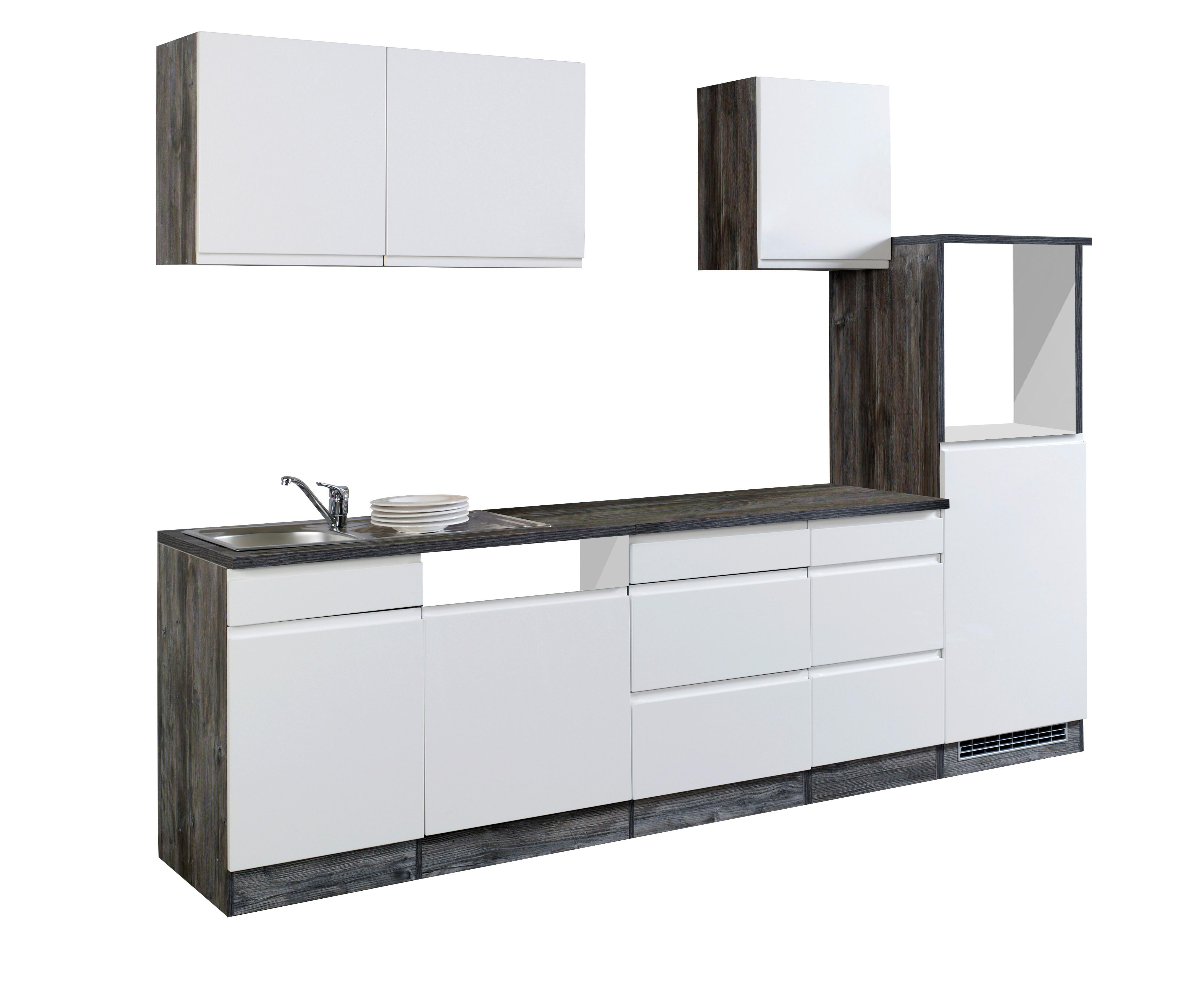 Küchenleerblock "Cardiff" Weiss/Eiche - Weiß Hochglanz/Weiß, Basics, Holzwerkstoff (280cm) - Held