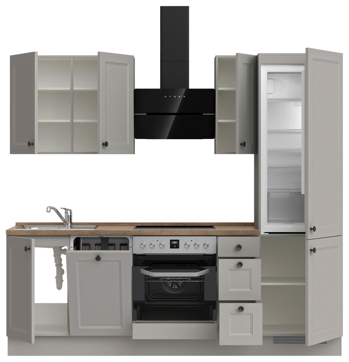 Küchenblock Cascada High m. Geräten Grau - Eiche dunkel/Schwarz, MODERN, Holzwerkstoff/Metall (240cm) - Nobilia