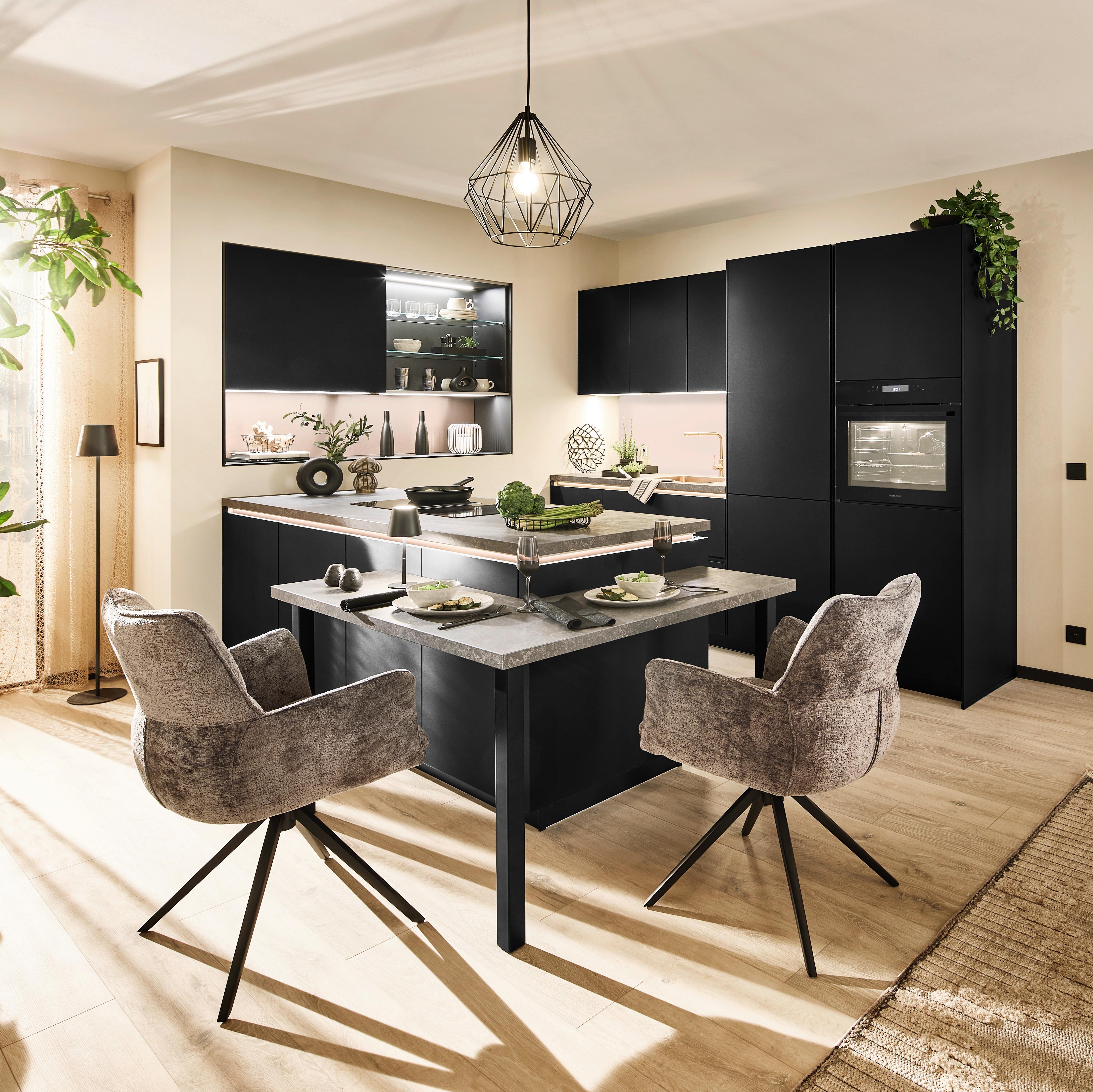 Einbauküche Senso Schwarz - Schwarz, MODERN, Holzwerkstoff (260,5/249cm) - Nobilia