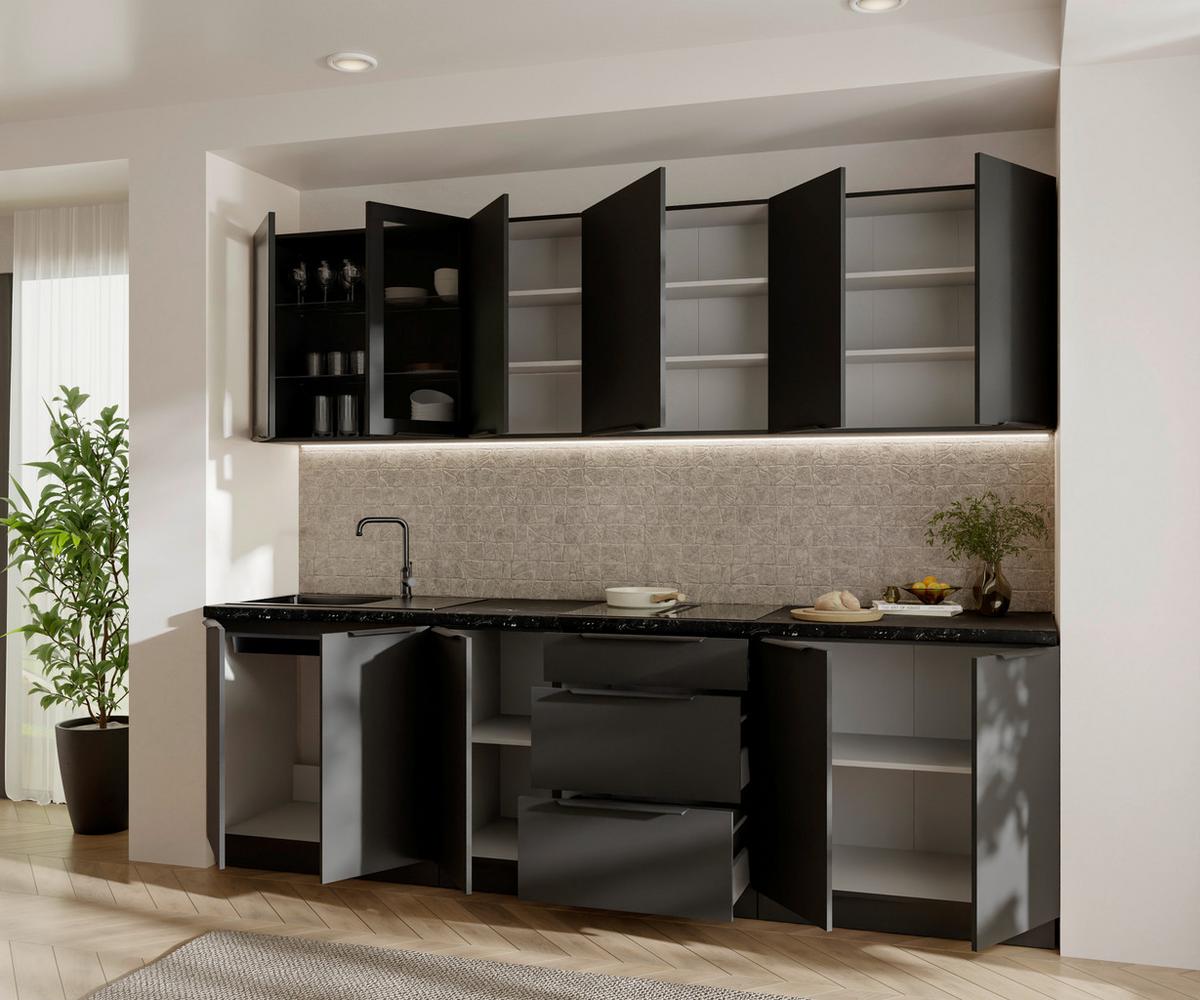 Blok Kuhinja Siena - crna, Moderno, staklo/metal (260/210/60cm) - Modern Living