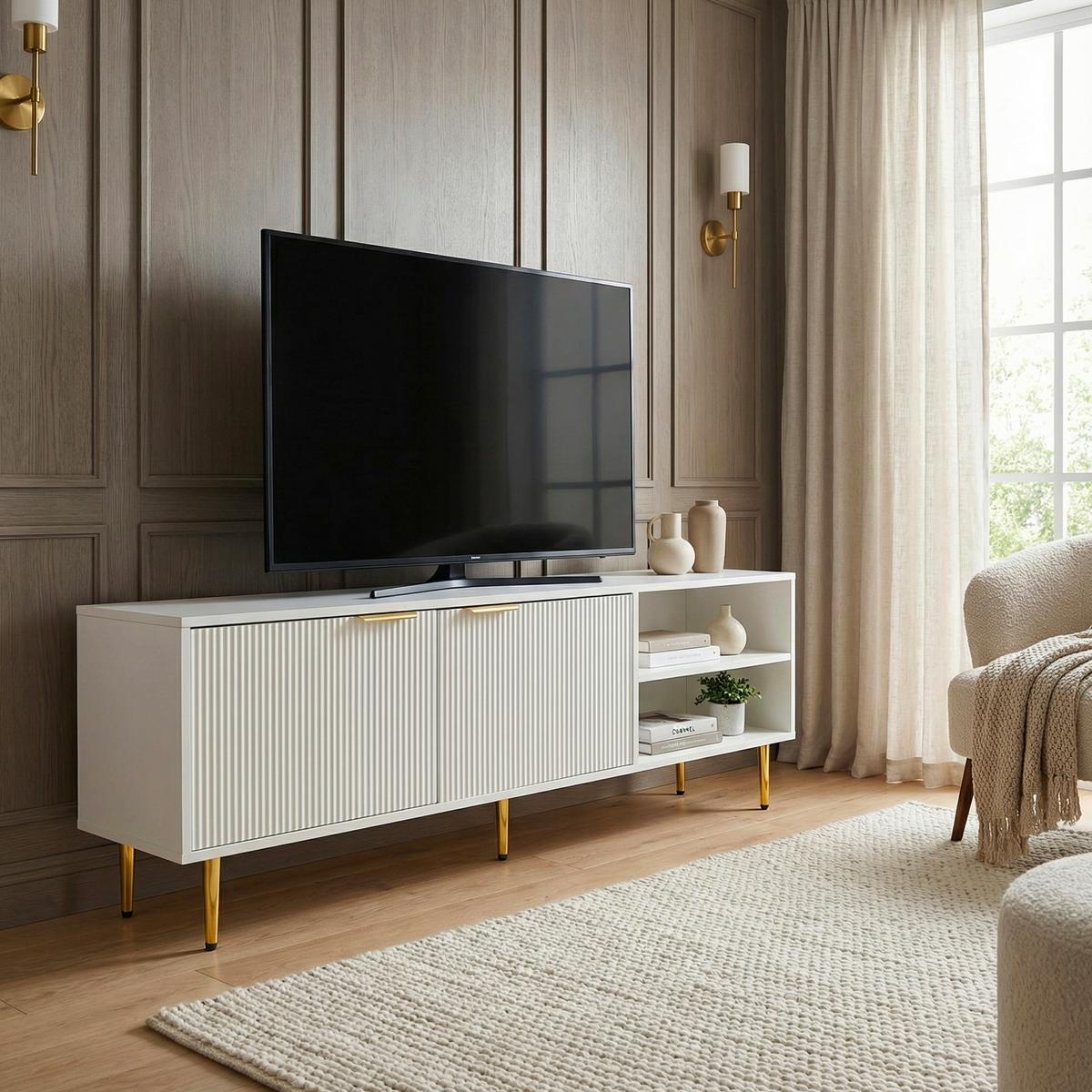 Comodă Joasă Wl7.771 - alb, Design, material pe bază de lemn (150/39/51cm) - Livetastic