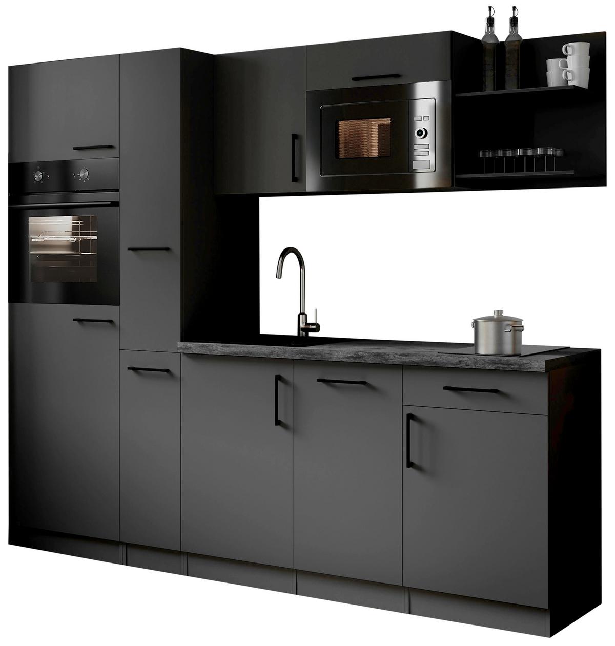 Küchenblock Oliver m. Geräten Grau - Grau, Trend, Holzwerkstoff/Metall (235cm) - Respekta
