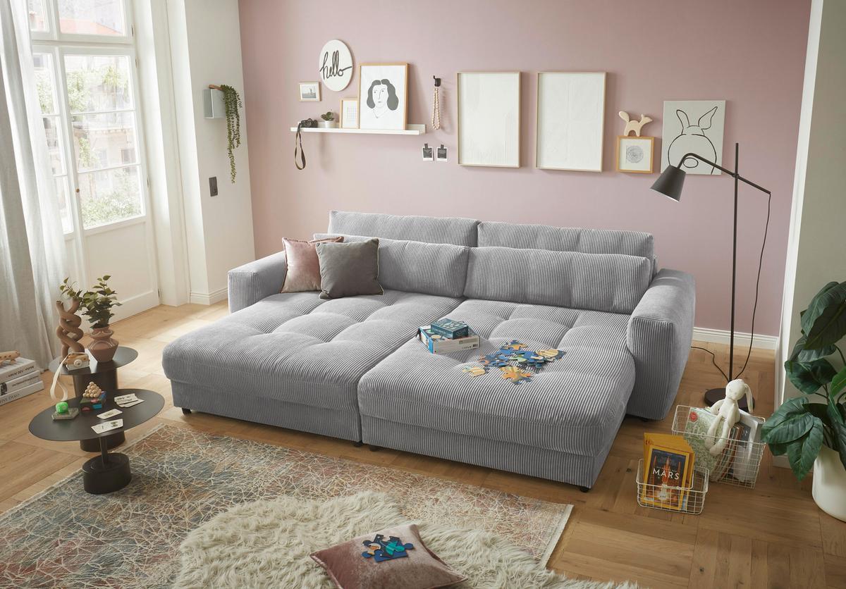 Bigsofa Barura Loveseat ca. 292x194 cm Hellgrau - Hellgrau/Schwarz, KONVENTIONELL, Holzwerkstoff/Kunststoff (292/90/194cm) - MID.YOU
