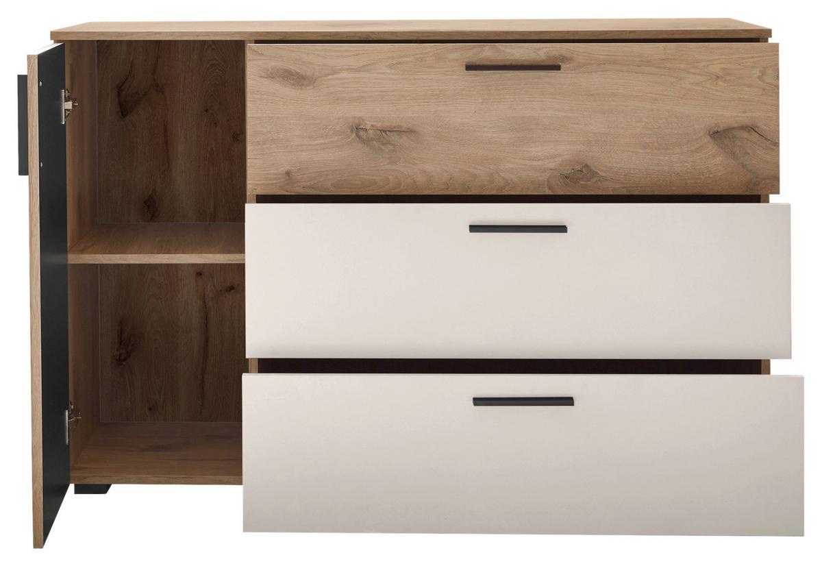 Široka Komoda Daria, Bela, Barva Hrasta - črna/barve hrasta, Moderno, umetna masa/leseni material (125/82,6/40cm) - P & B