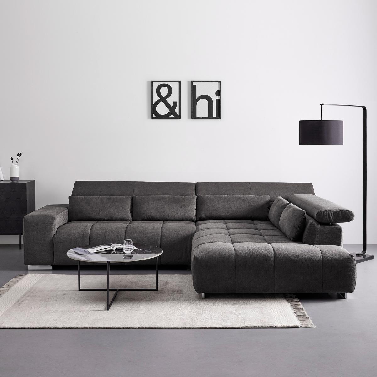 Wohnlandschaft Orion Grau Chenille-Oberfläche - Chromfarben/Grau, Modern, Textil/Metall (310/70-88/225cm) - Bessagi Home