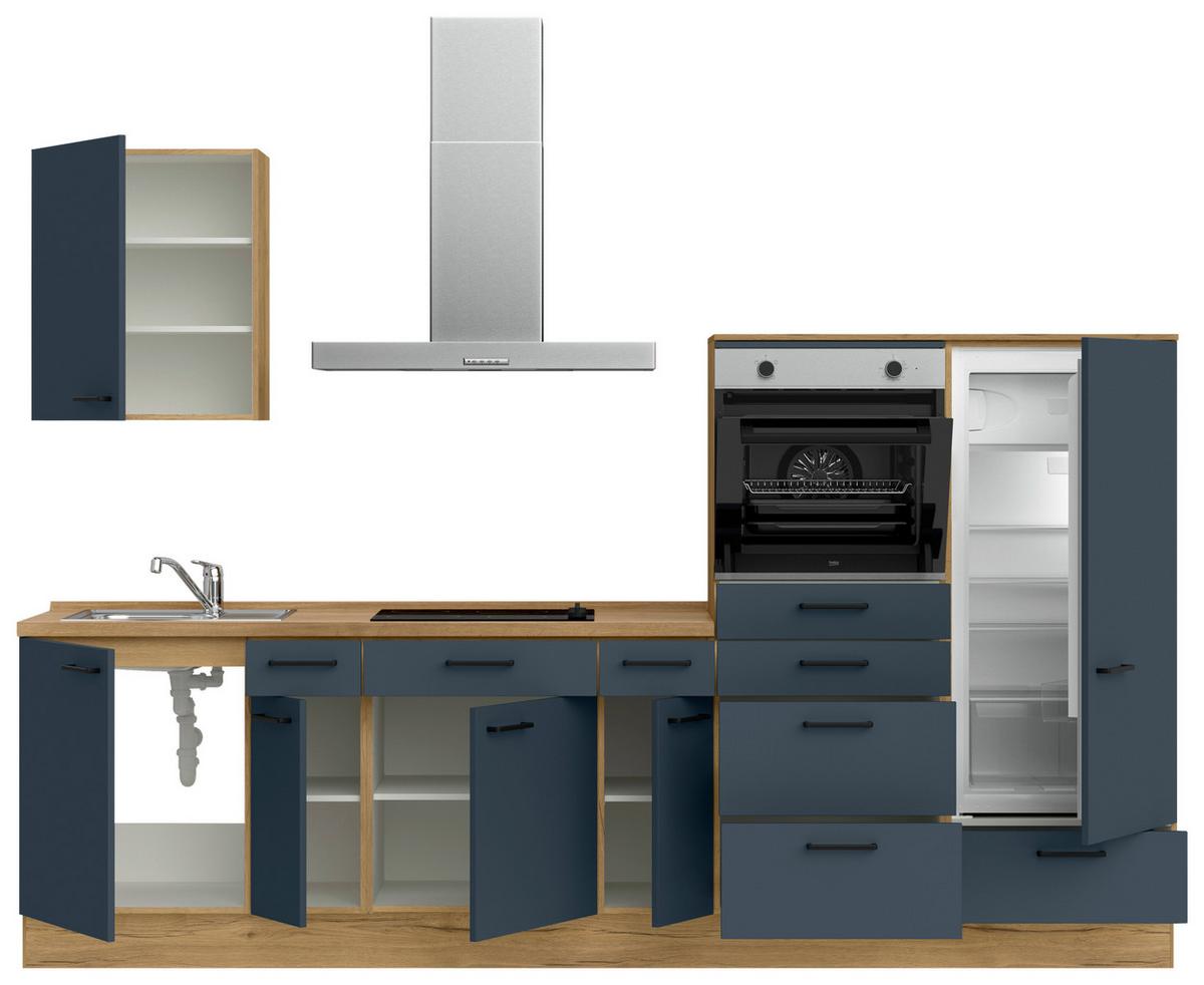 Küchenblock Easytouch Low m. Geräten Dunkelblau - Eichefarben/Schwarz, MODERN, Holzwerkstoff/Metall (300cm) - Nobilia