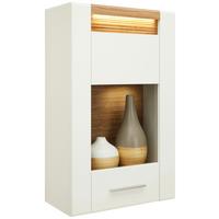Vitrină suspendată Leonardo - alb/culoare lemn stejar, Modern, sticlă/material pe bază de lemn (60/98,5/30cm) - Modern Living