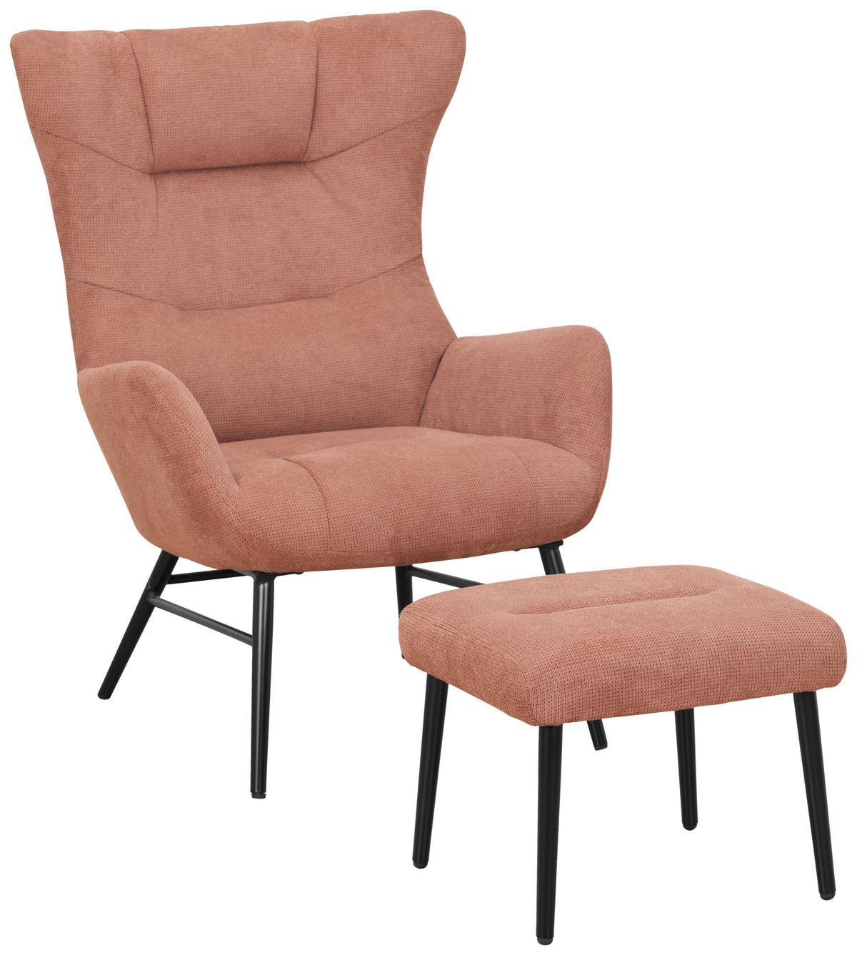ZESTAW FOTELI RELAKSACYJNYCH LAURA - czarny/brudny róż, Design, metal/tkanina (84/73/100cm) - Livetastic