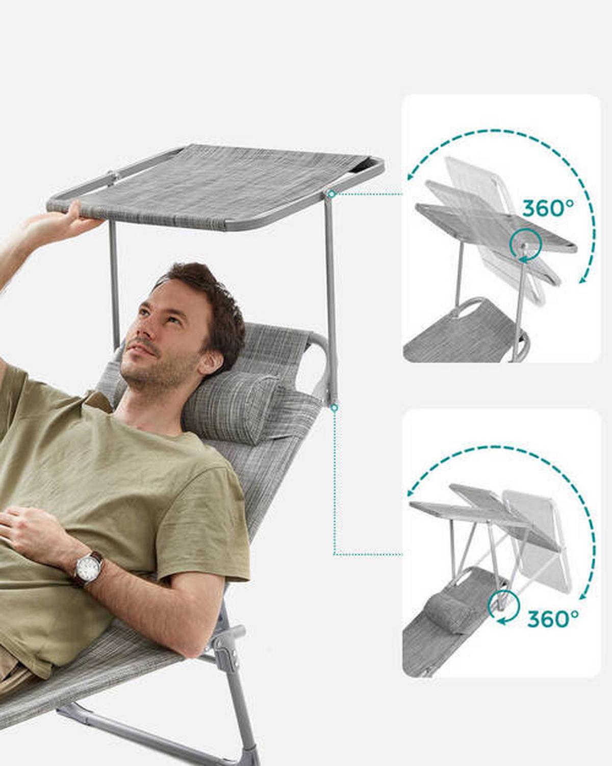 Sonnenliege Großer Liegesessel Hellgrau ca. 53x29,5x193cm - Hellgrau/Grau, Basics, Textil/Metall (53/29.5/193cm) - Modante